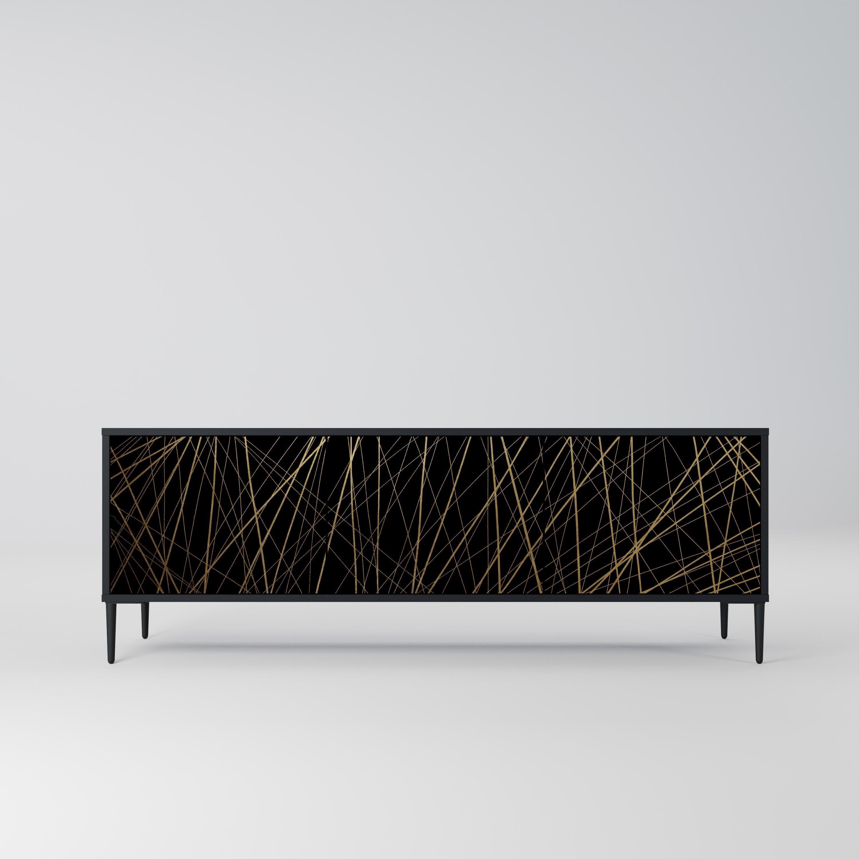 BRIGHT MESH 3-Door TV Stand in Black Finish