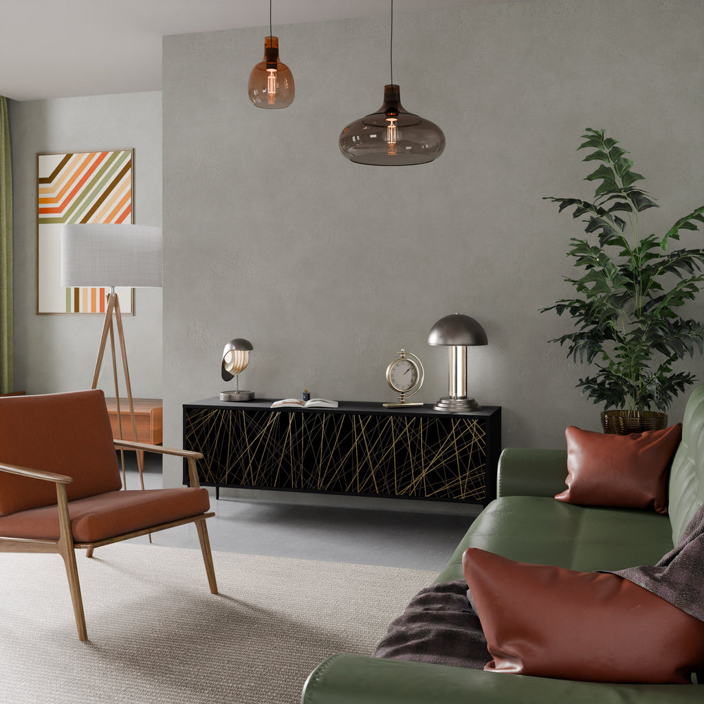 BRIGHT MESH 3-Door TV Stand in Black Finish