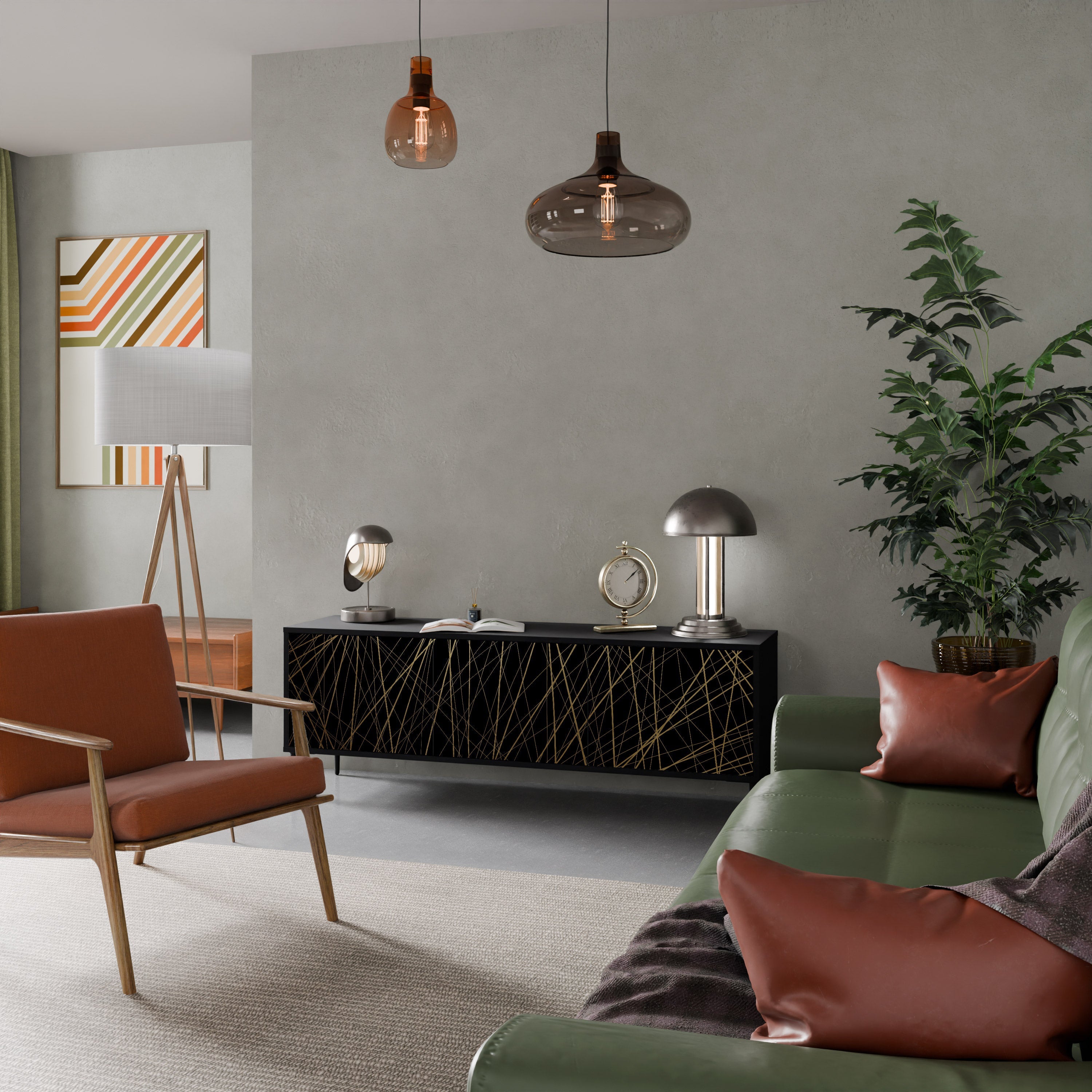 BRIGHT MESH 3-Door TV Stand in Black Finish