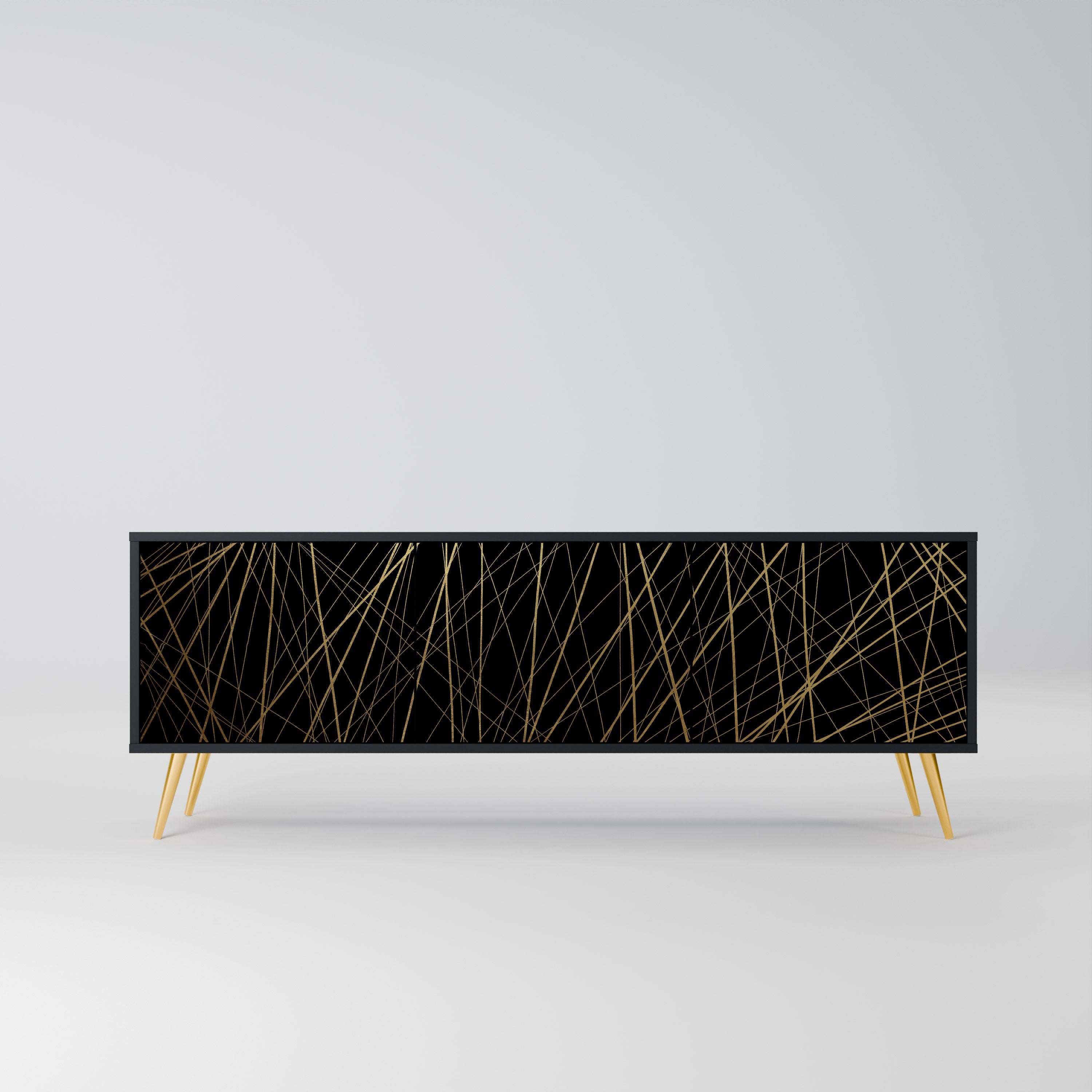 BRIGHT MESH 3-Door TV Stand in Black Finish