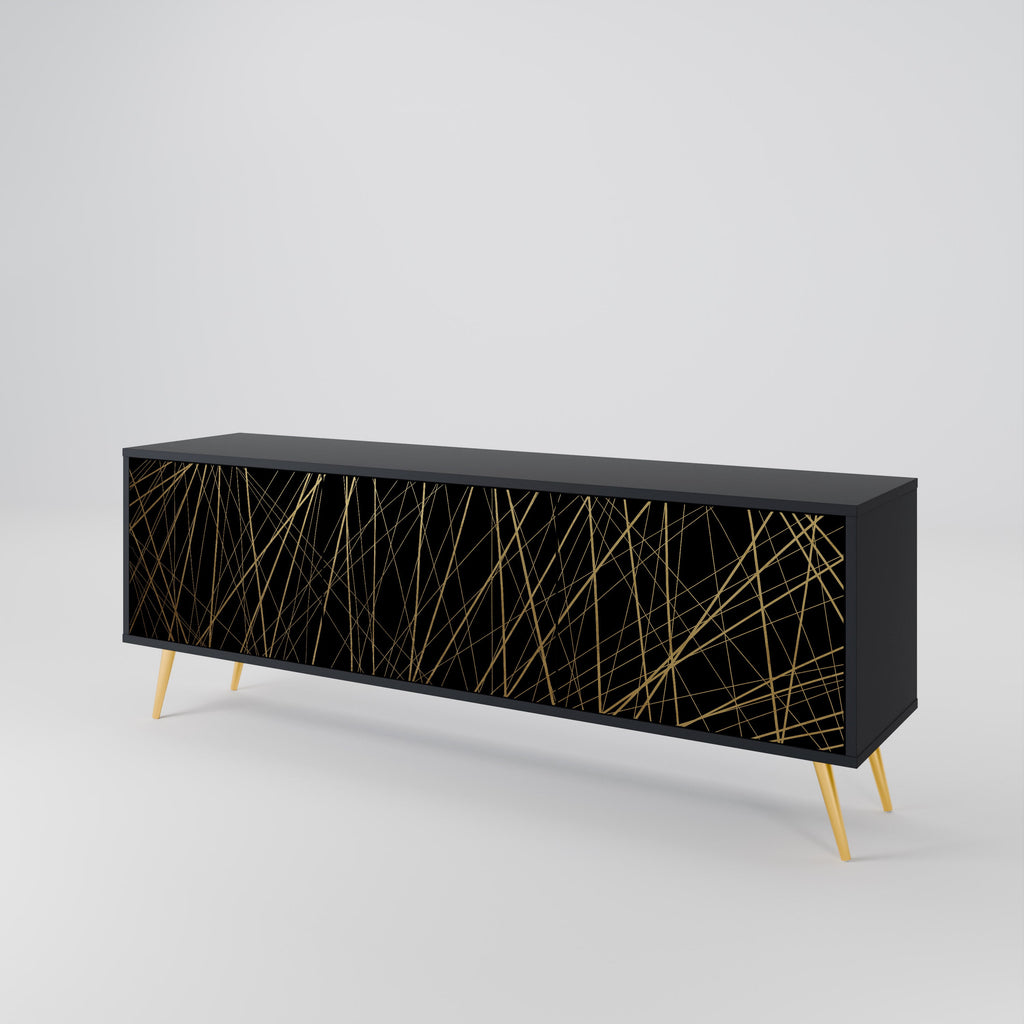 BRIGHT MESH 3-Door TV Stand in Black Finish