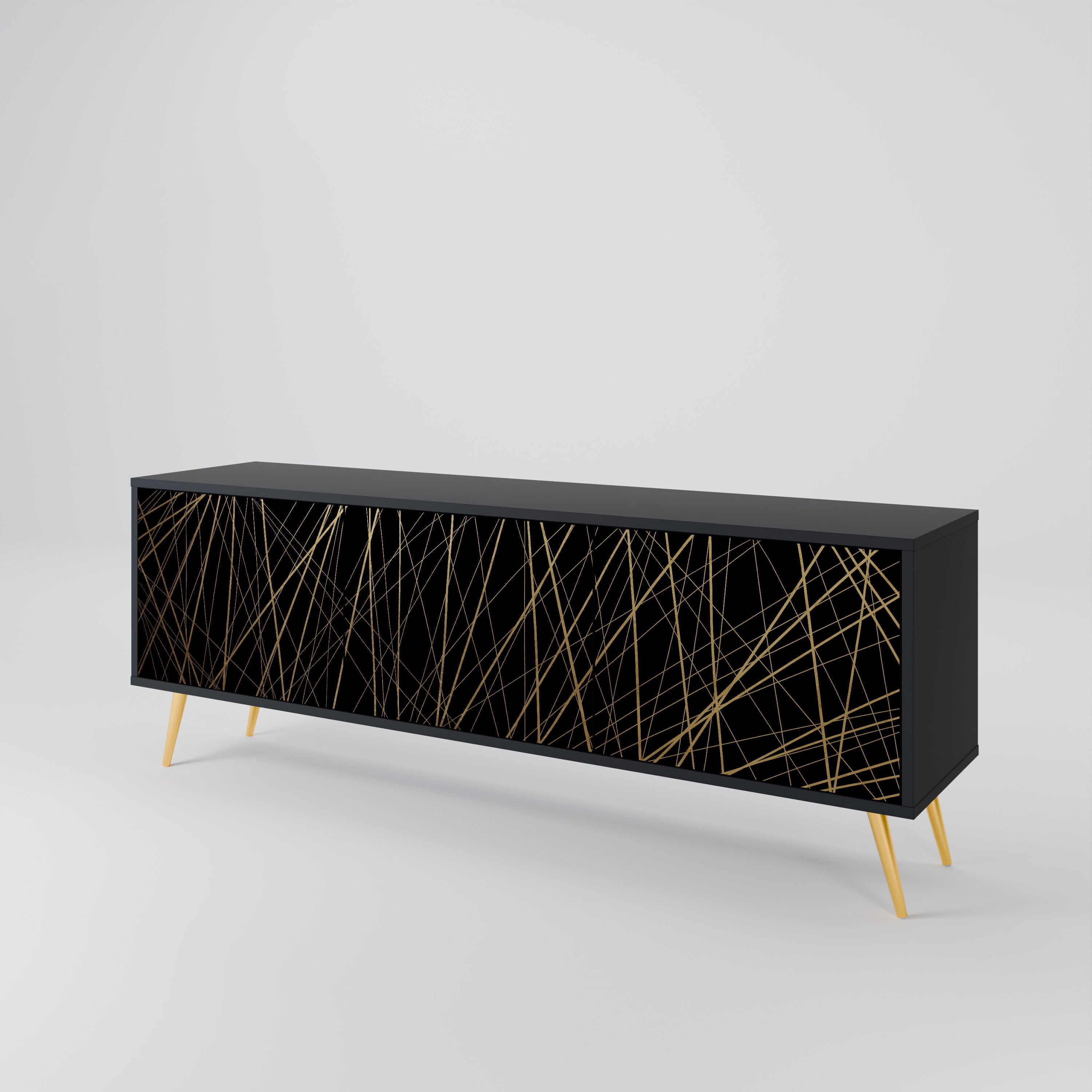 BRIGHT MESH 3-Door TV Stand in Black Finish