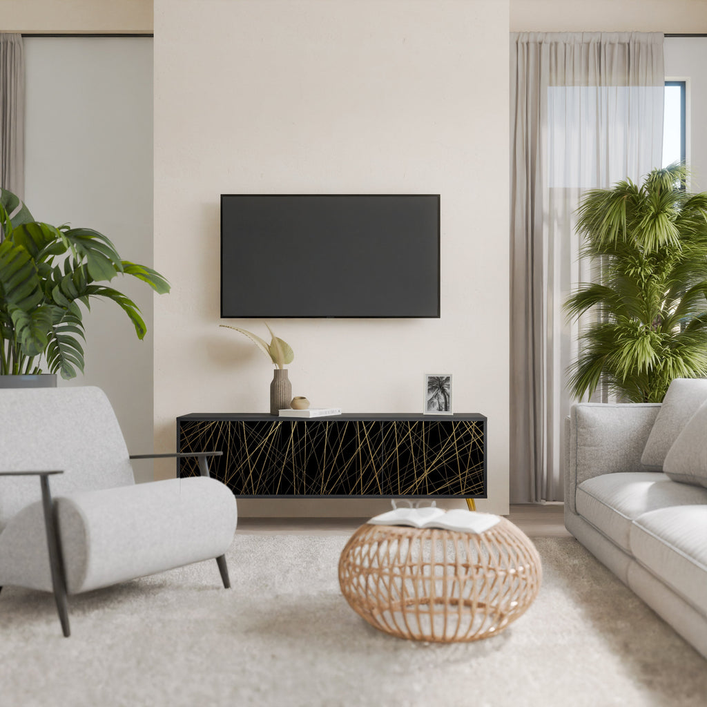 BRIGHT MESH 3-Door TV Stand in Black Finish