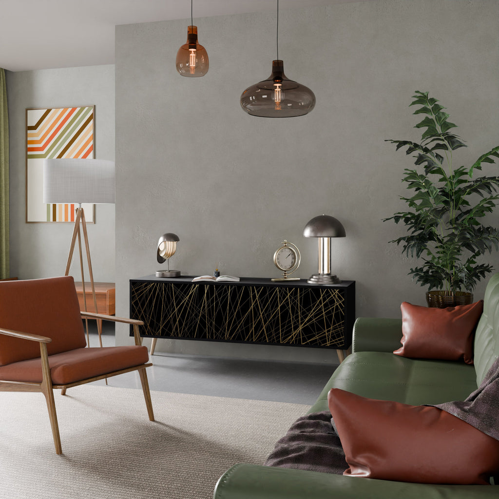 BRIGHT MESH 3-Door TV Stand in Black Finish