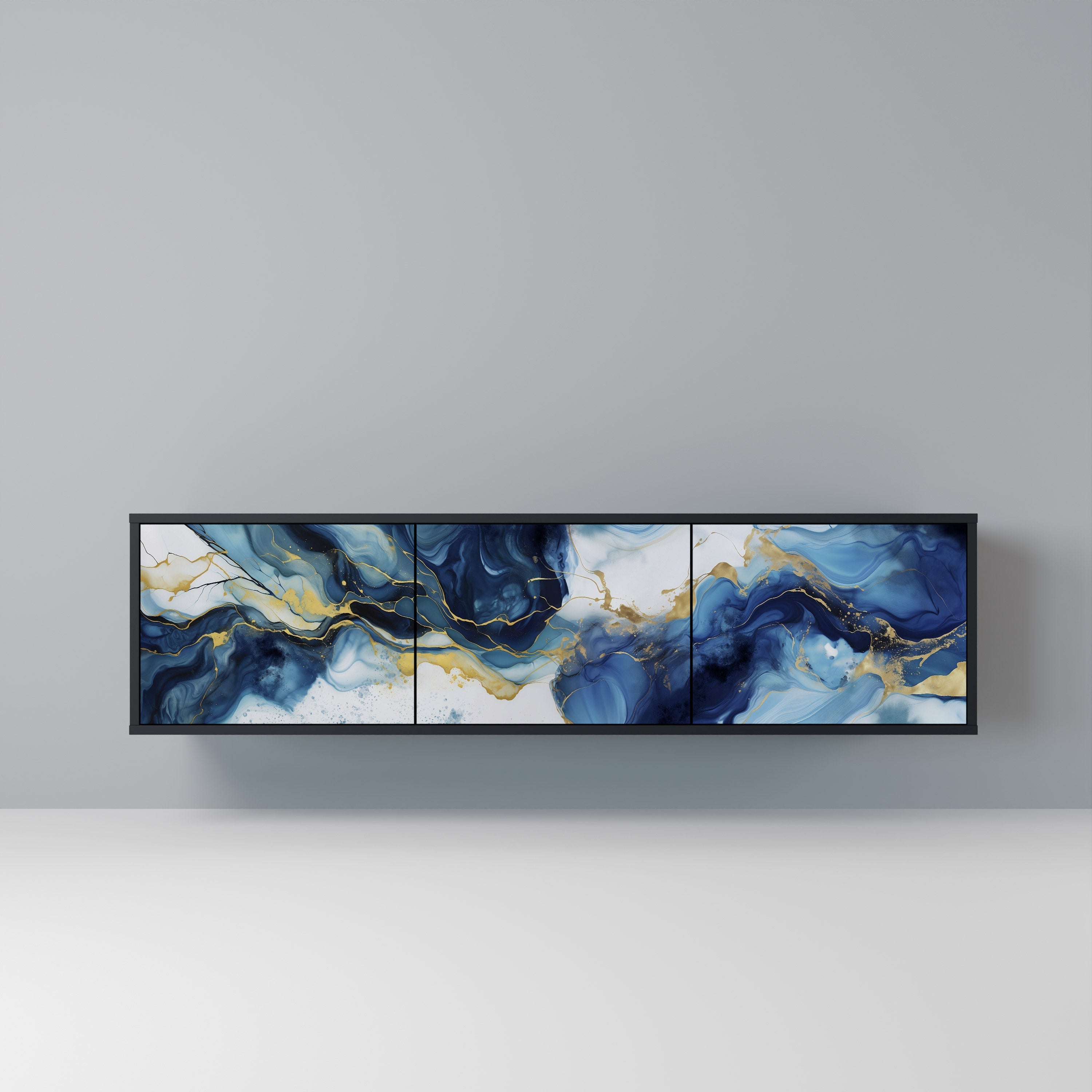 INKY MARBLE 3-Door TV Stand in Black Finish