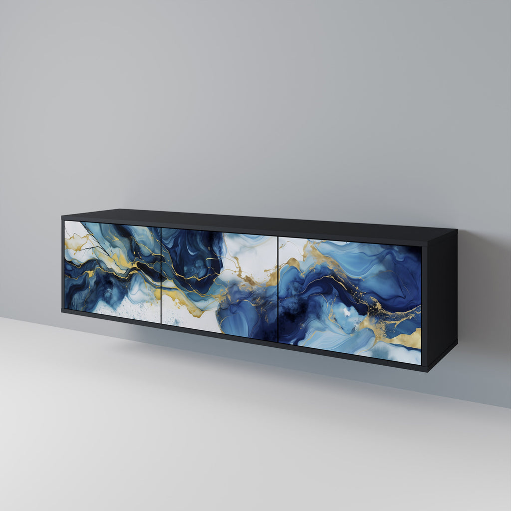 INKY MARBLE 3-Door TV Stand in Black Finish