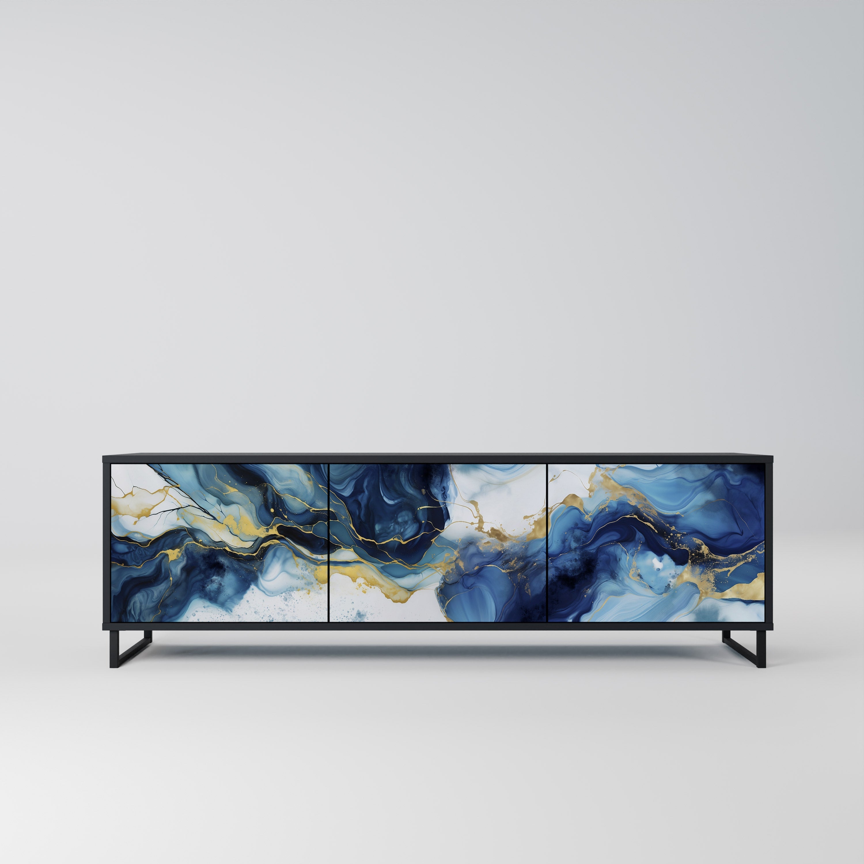 INKY MARBLE 3-Door TV Stand in Black Finish