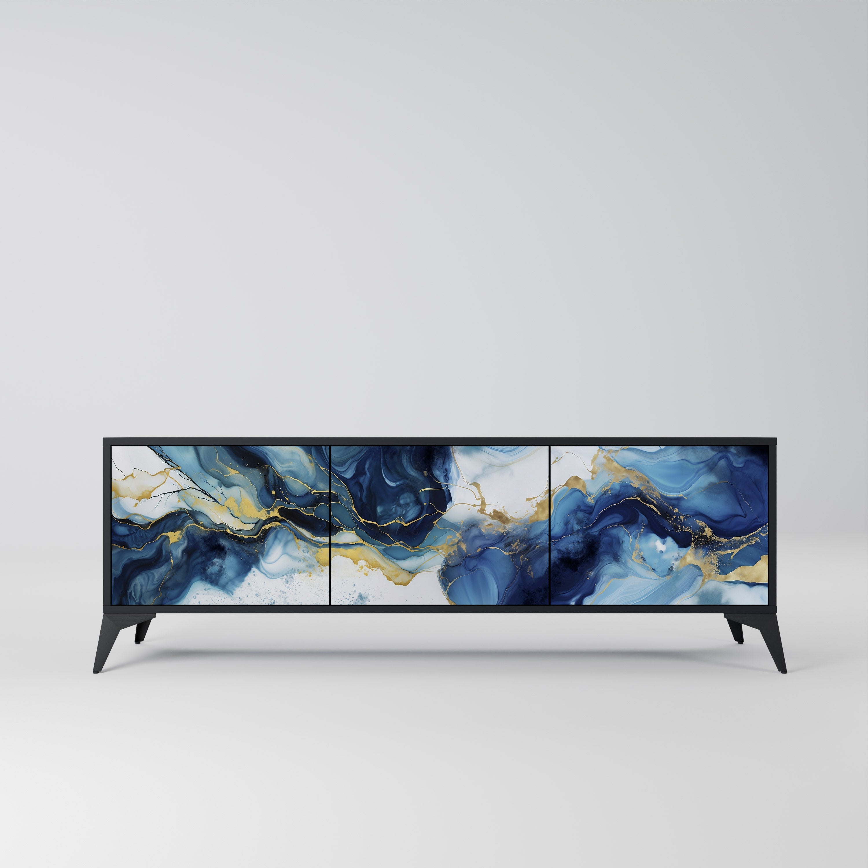 INKY MARBLE 3-Door TV Stand in Black Finish