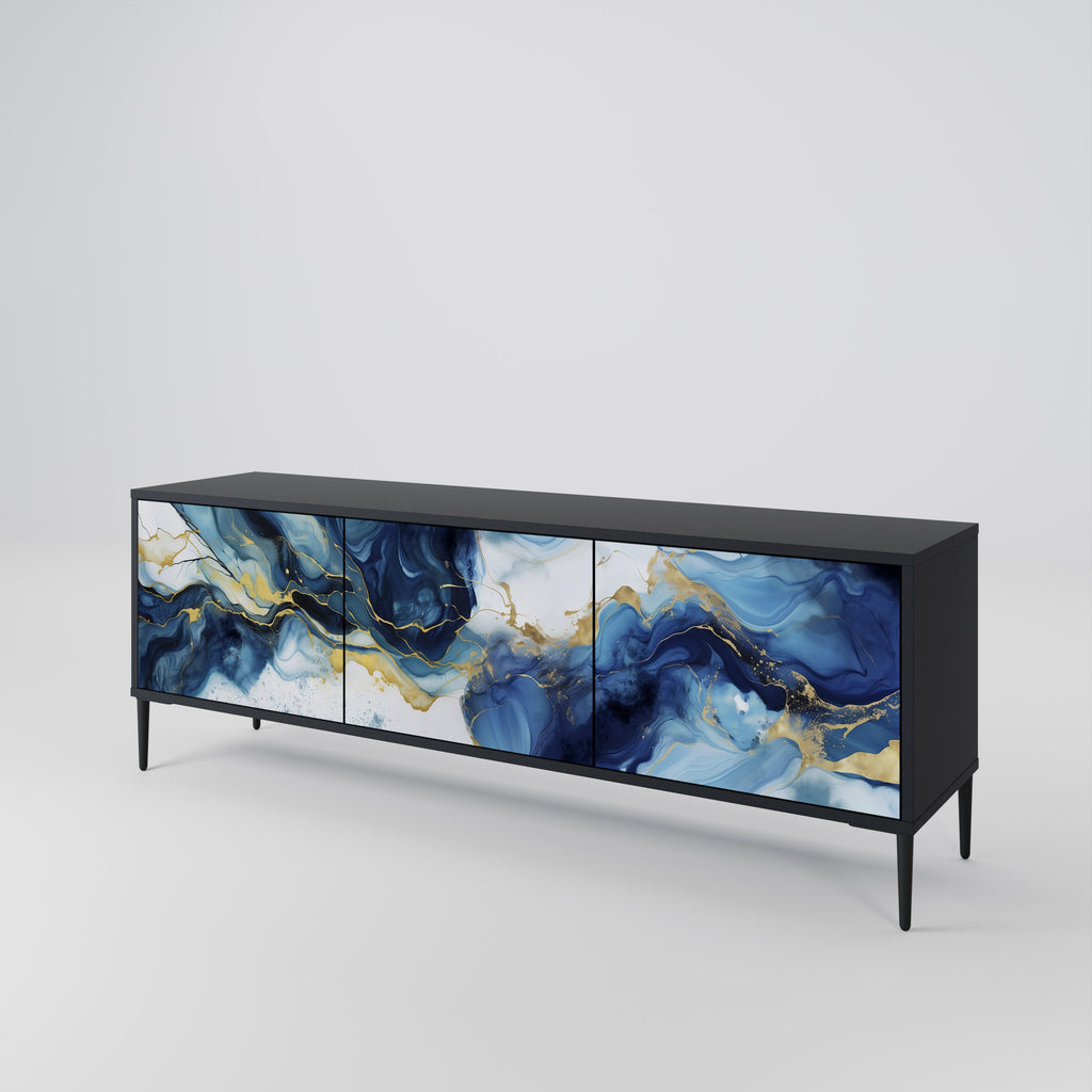 INKY MARBLE 3-Door TV Stand in Black Finish
