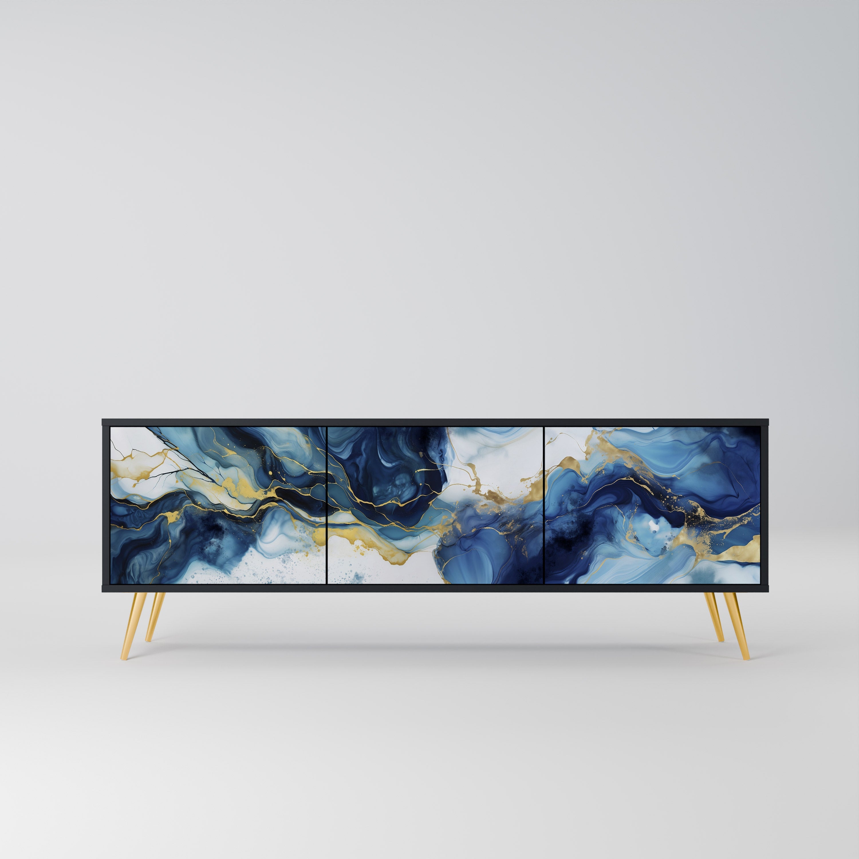 INKY MARBLE 3-Door TV Stand in Black Finish