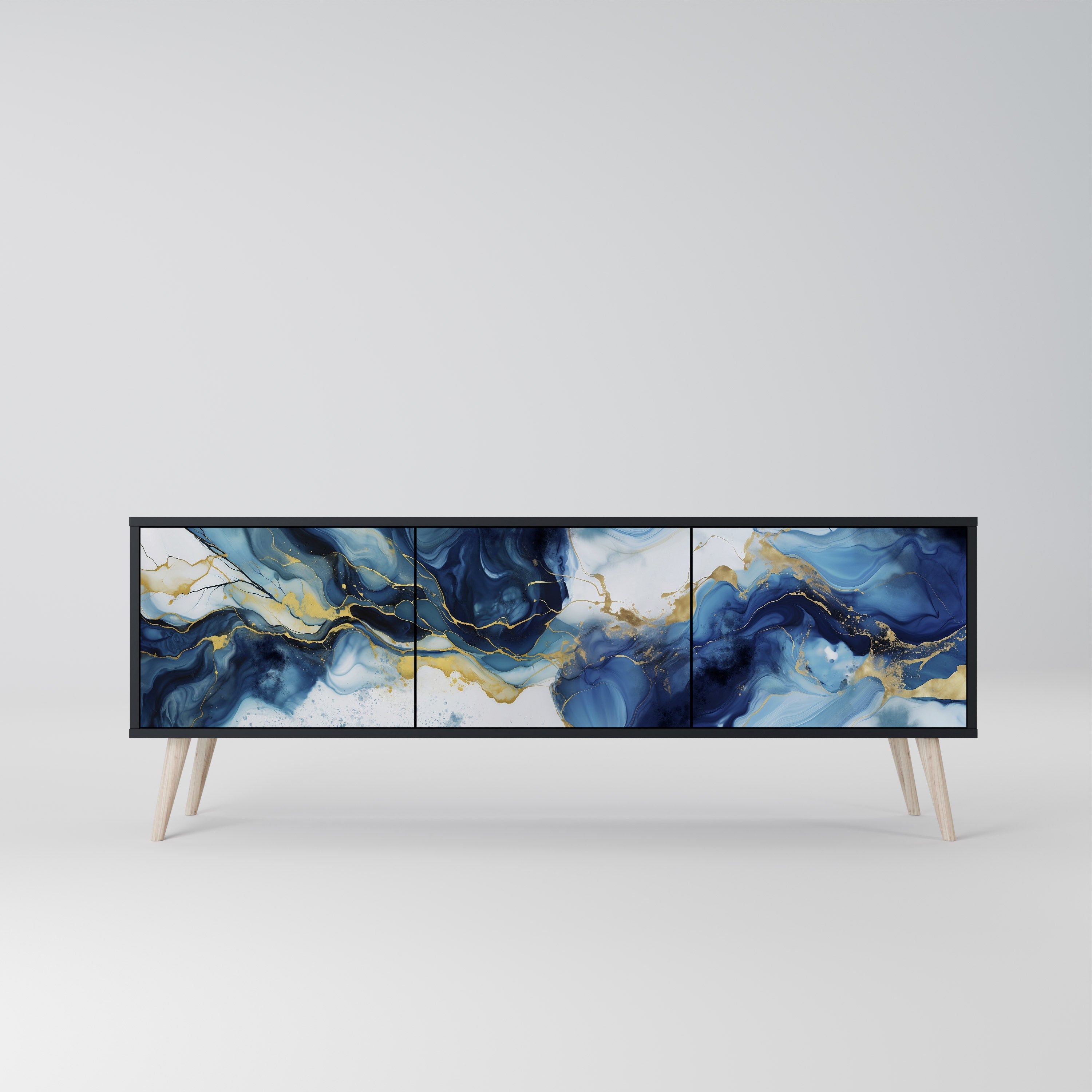 INKY MARBLE 3-Door TV Stand in Black Finish