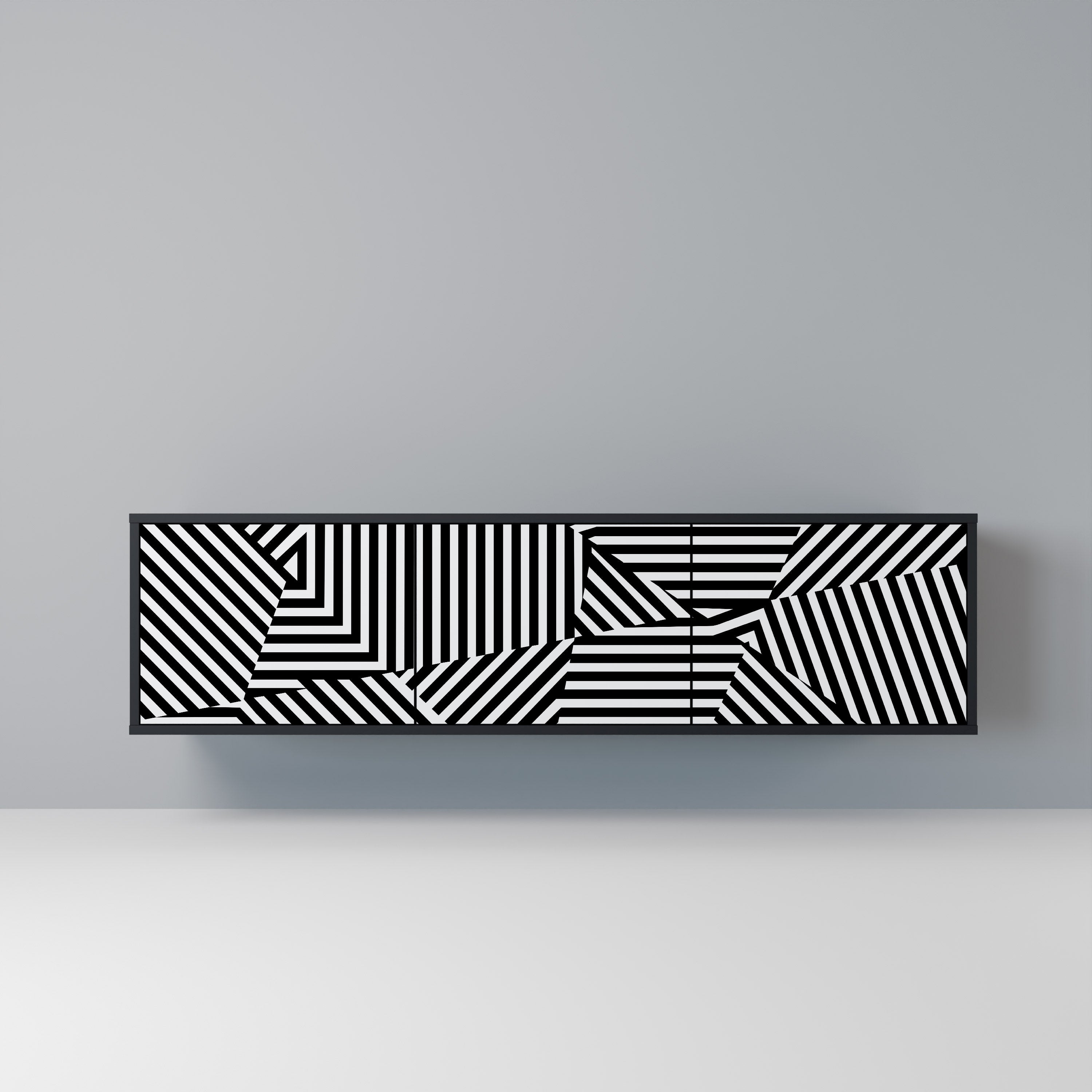 ILLUSIONARY LATTICE 3-Door TV Stand in Black Finish