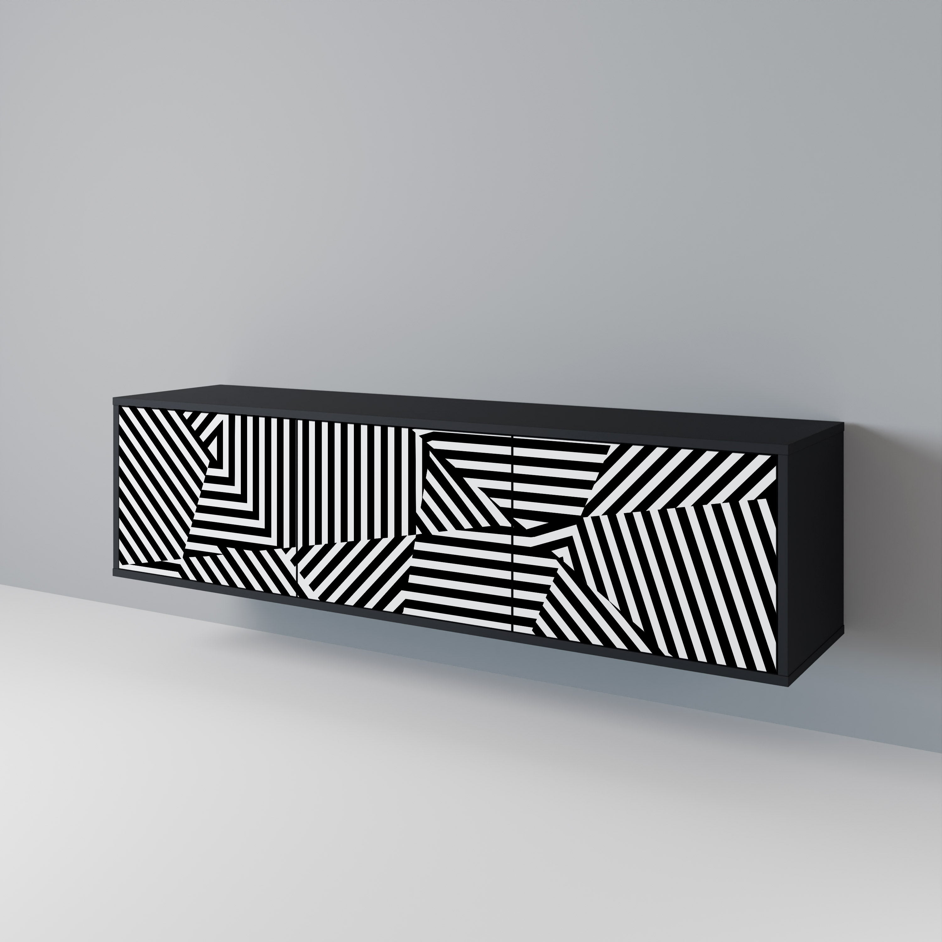 ILLUSIONARY LATTICE 3-Door TV Stand in Black Finish