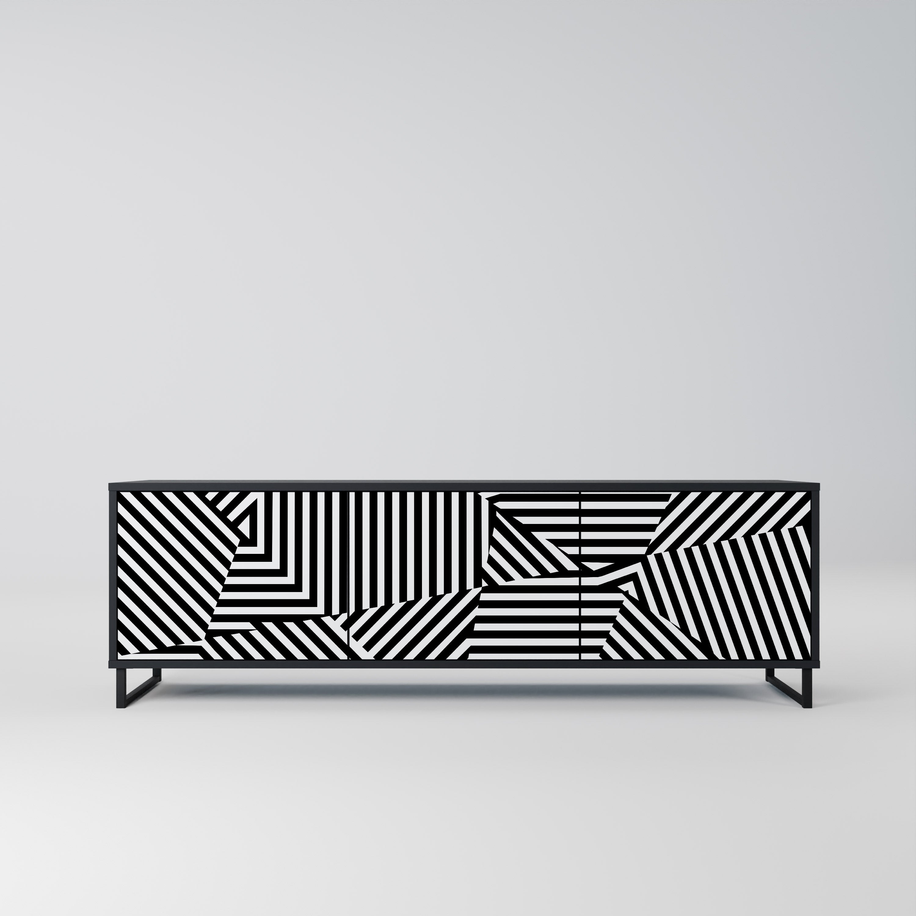 ILLUSIONARY LATTICE 3-Door TV Stand in Black Finish