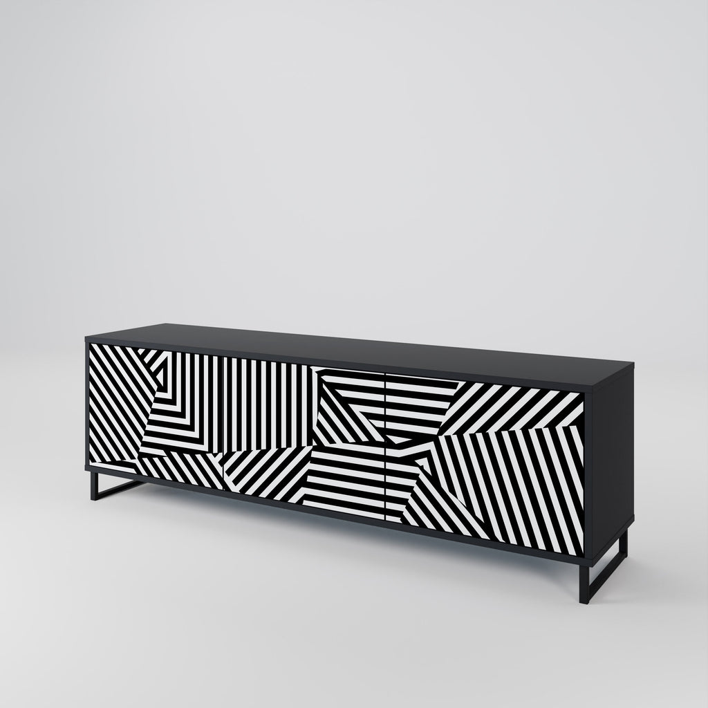 ILLUSIONARY LATTICE 3-Door TV Stand in Black Finish