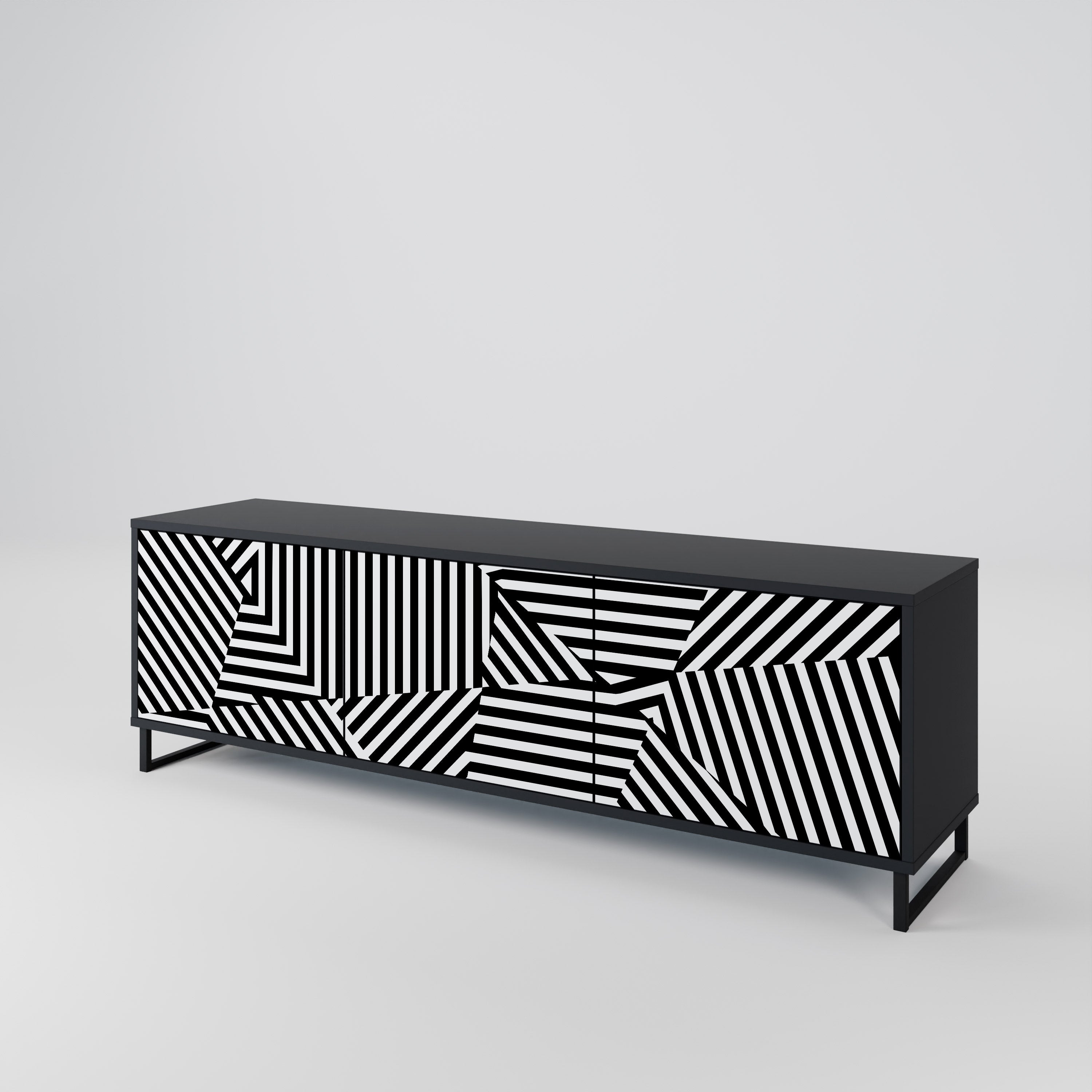 ILLUSIONARY LATTICE 3-Door TV Stand in Black Finish