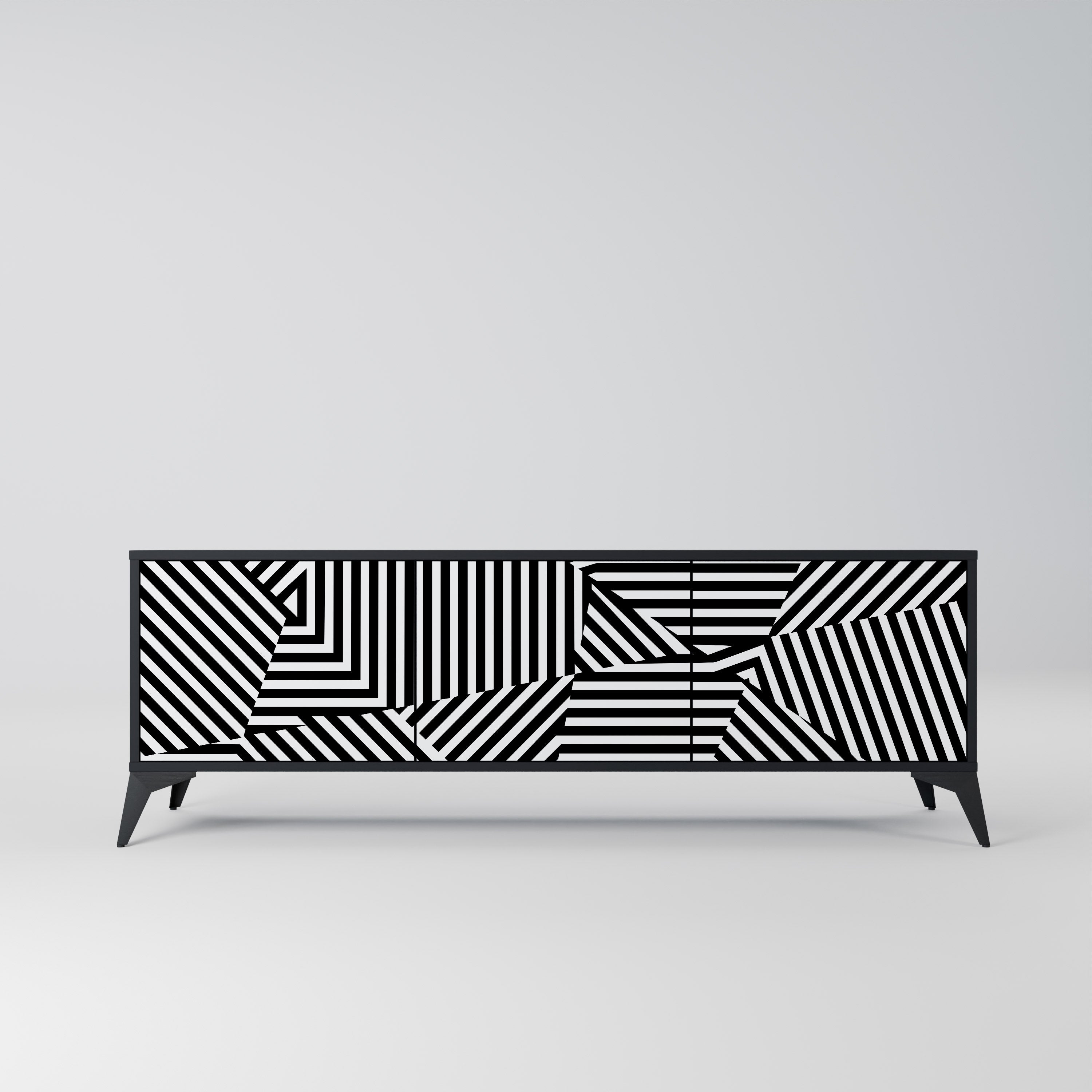 ILLUSIONARY LATTICE 3-Door TV Stand in Black Finish