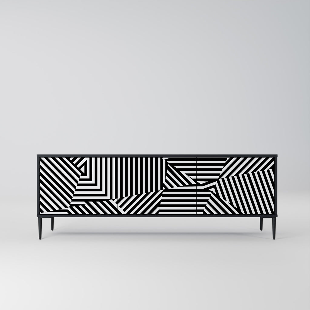 ILLUSIONARY LATTICE 3-Door TV Stand in Black Finish