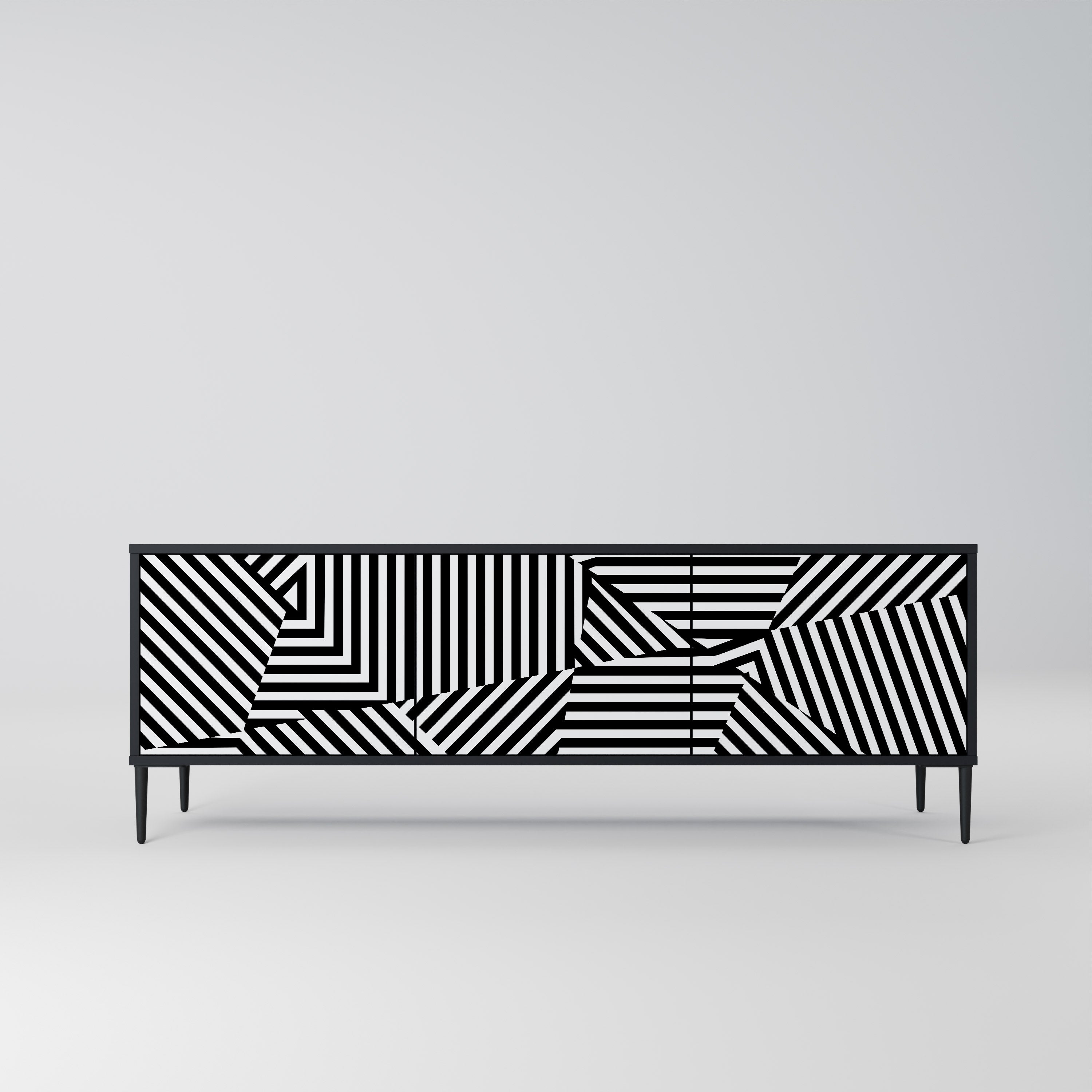 ILLUSIONARY LATTICE 3-Door TV Stand in Black Finish