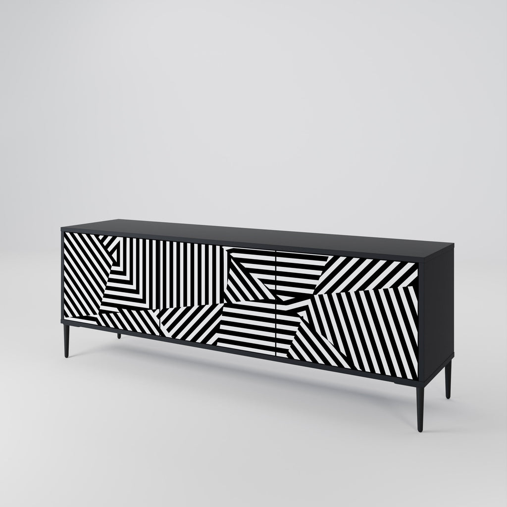 ILLUSIONARY LATTICE 3-Door TV Stand in Black Finish