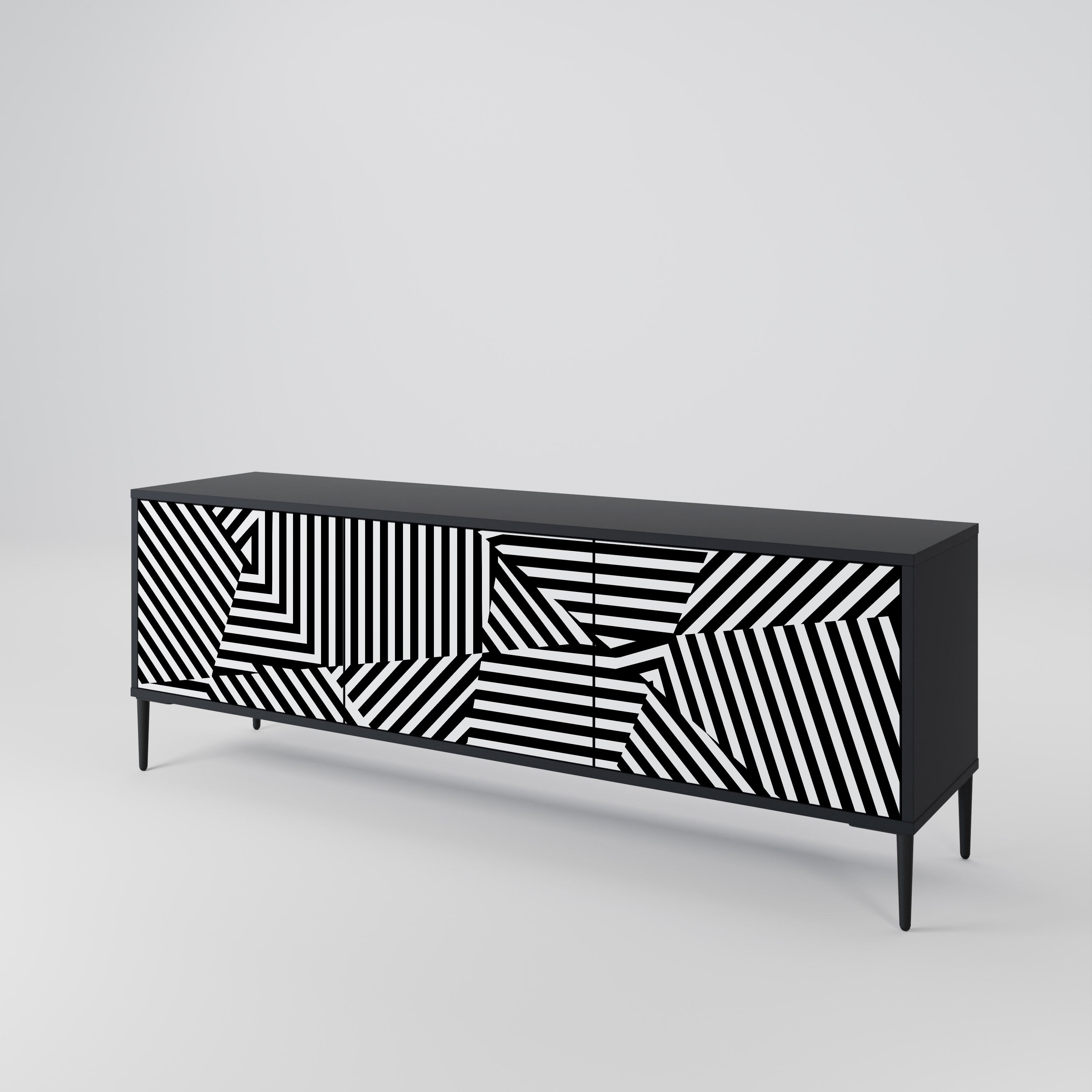 ILLUSIONARY LATTICE 3-Door TV Stand in Black Finish