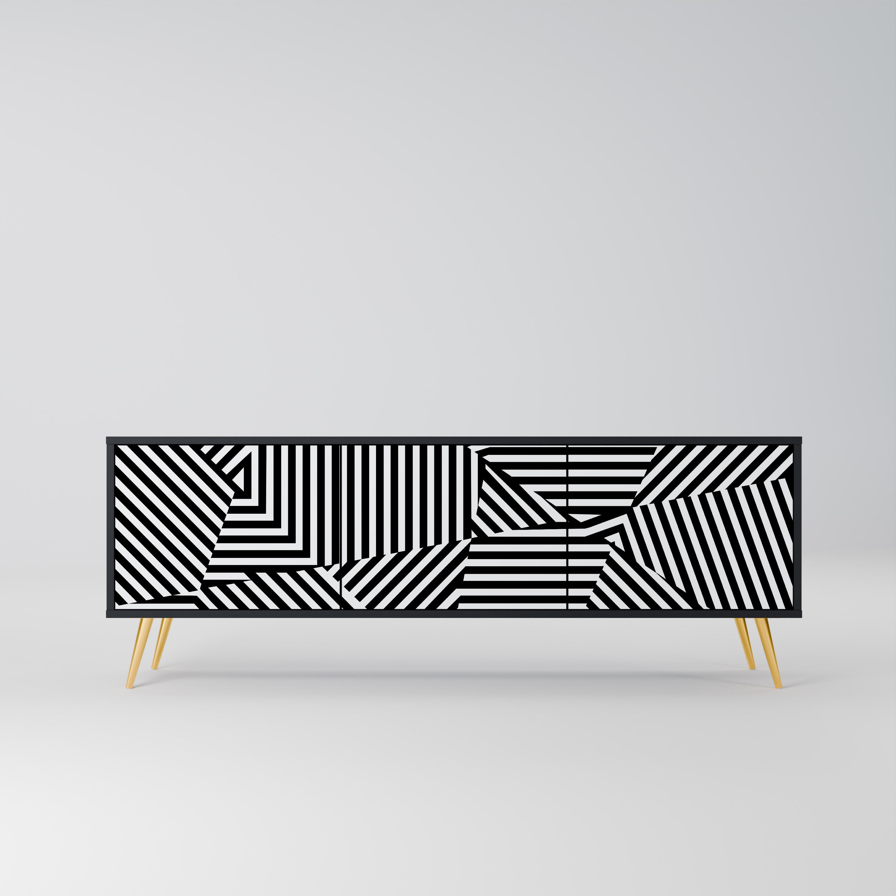 ILLUSIONARY LATTICE 3-Door TV Stand in Black Finish