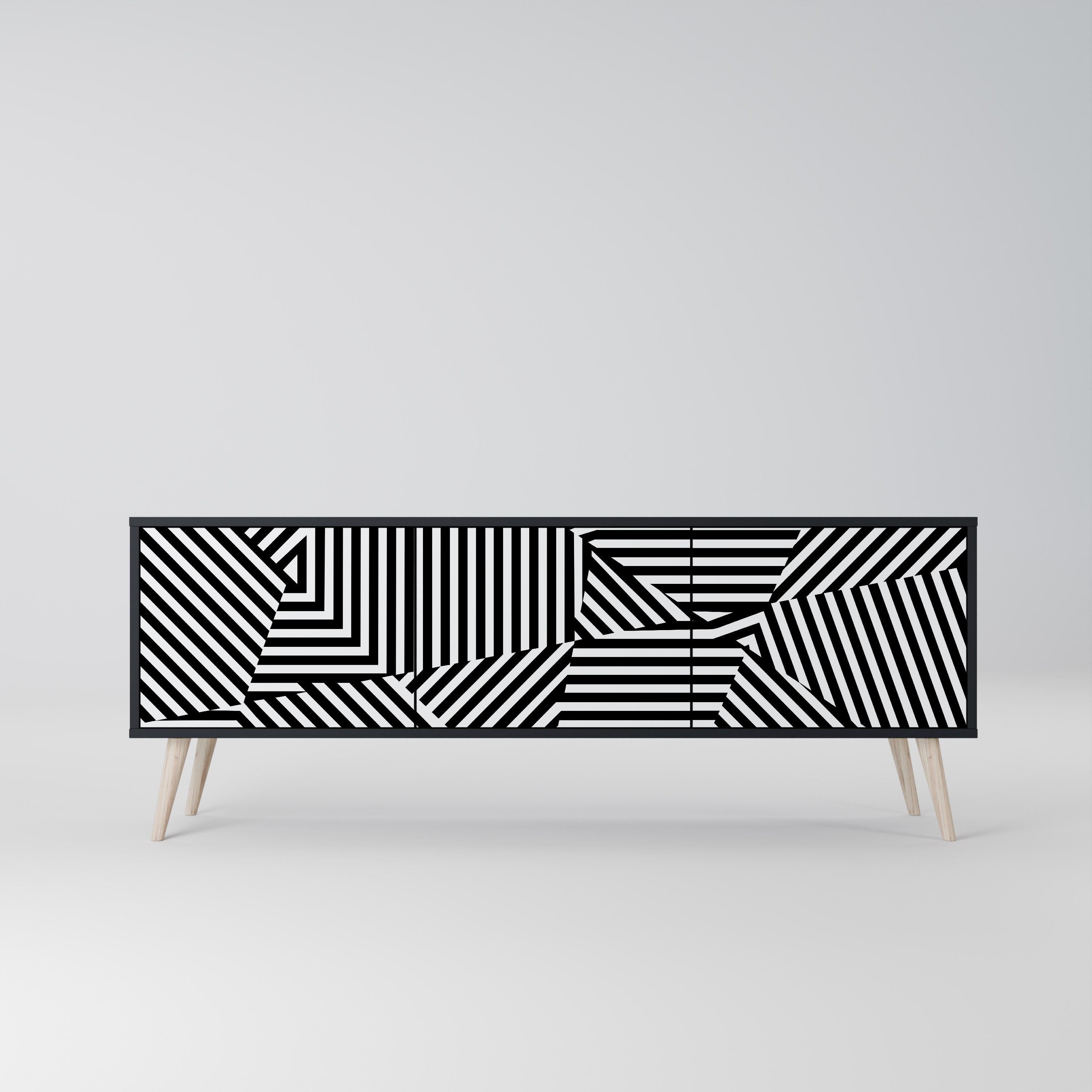 ILLUSIONARY LATTICE 3-Door TV Stand in Black Finish