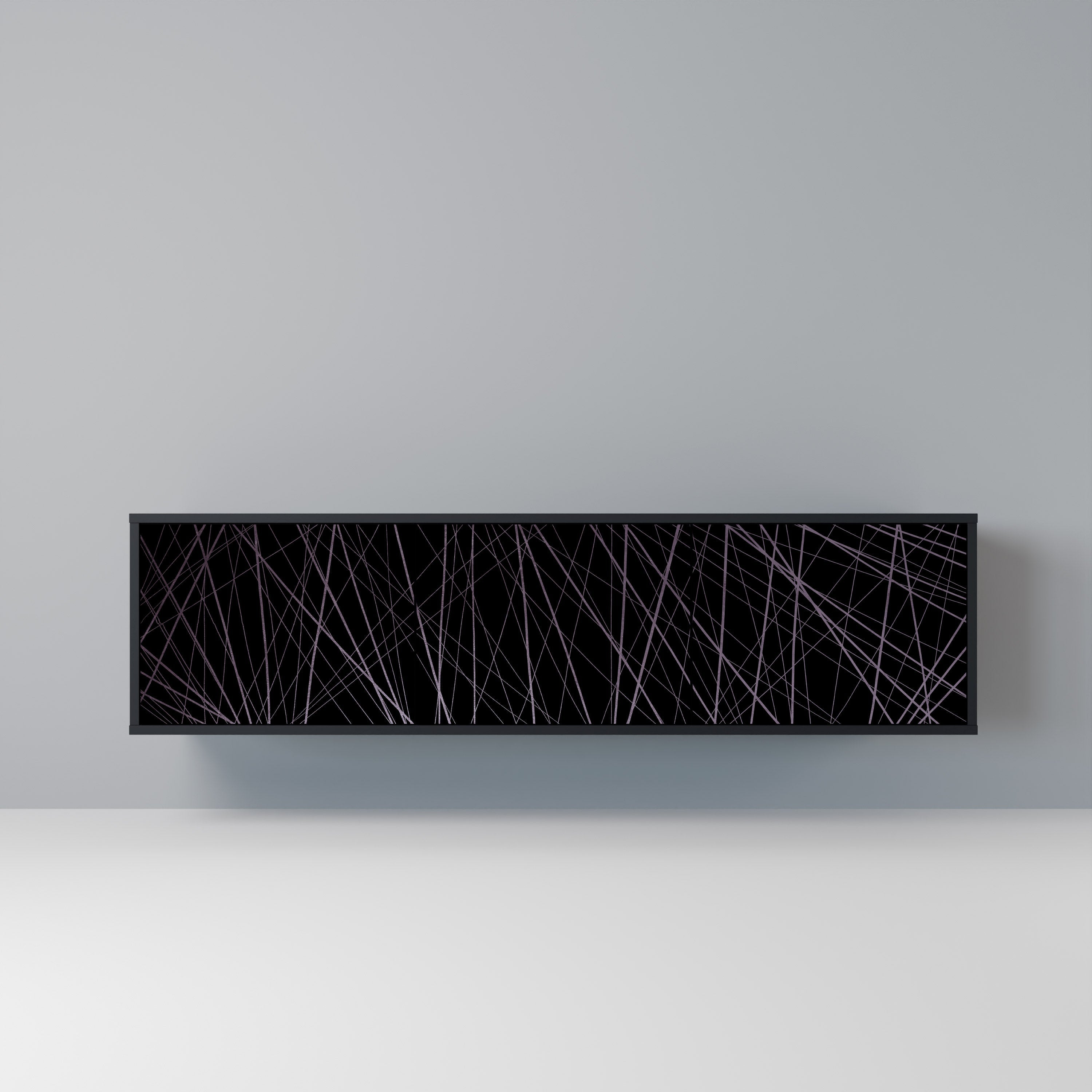 SHIMMER SPIDERGRAM 3-Door TV Stand in Black Finish