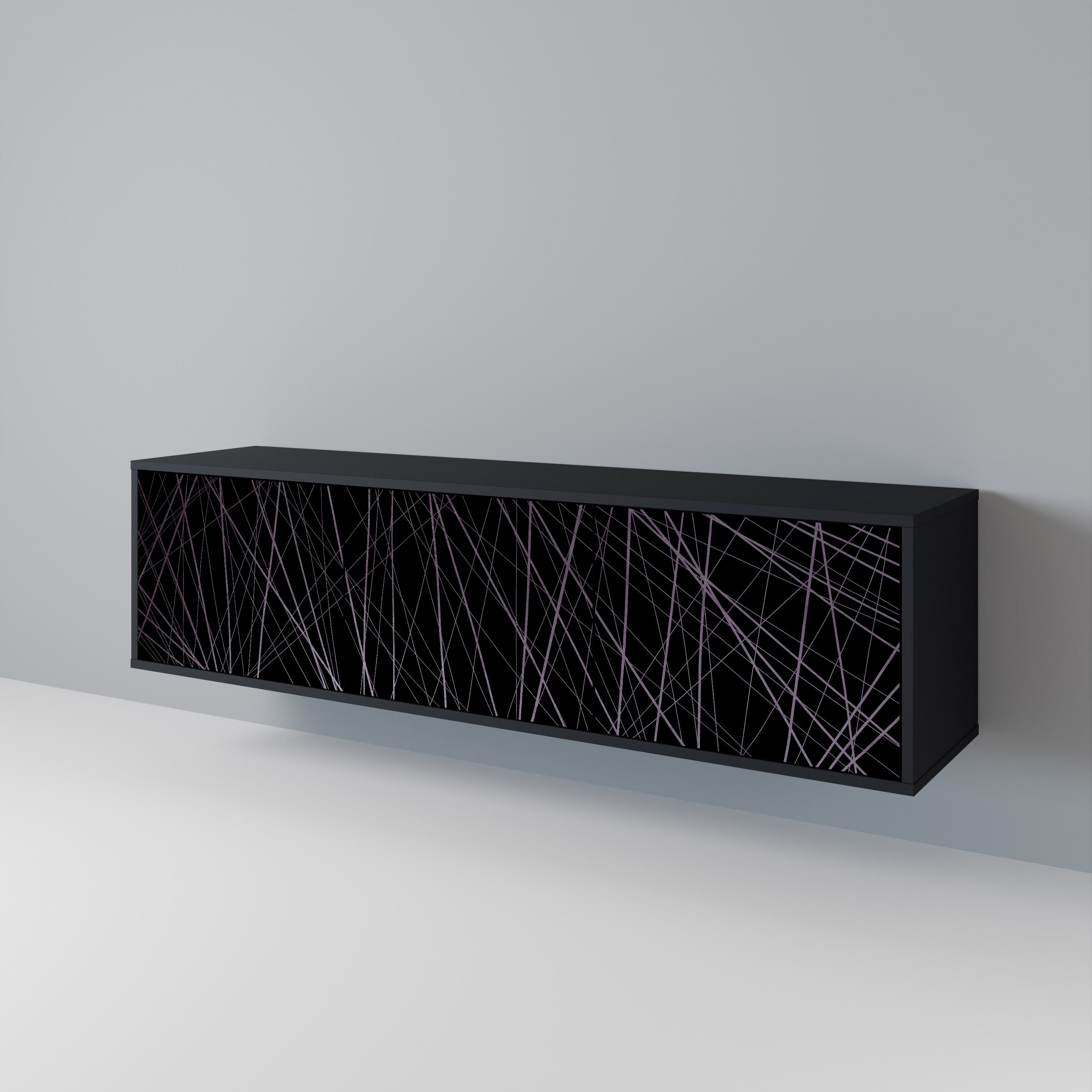 SHIMMER SPIDERGRAM 3-Door TV Stand in Black Finish