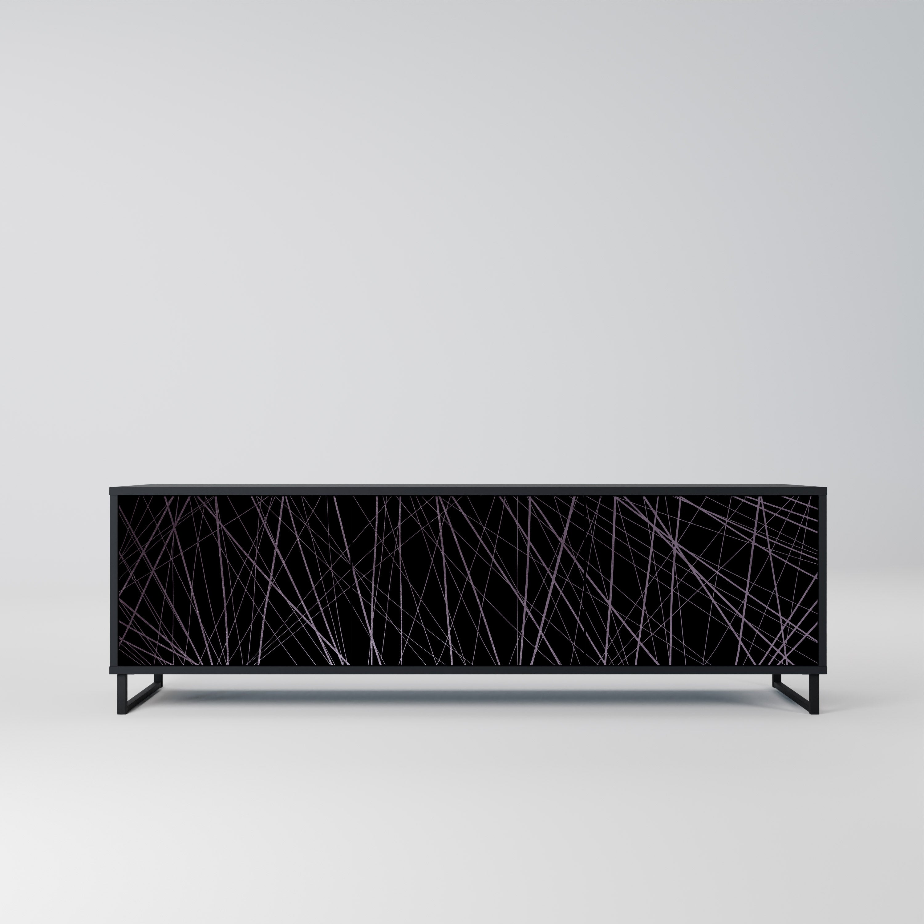 SHIMMER SPIDERGRAM 3-Door TV Stand in Black Finish