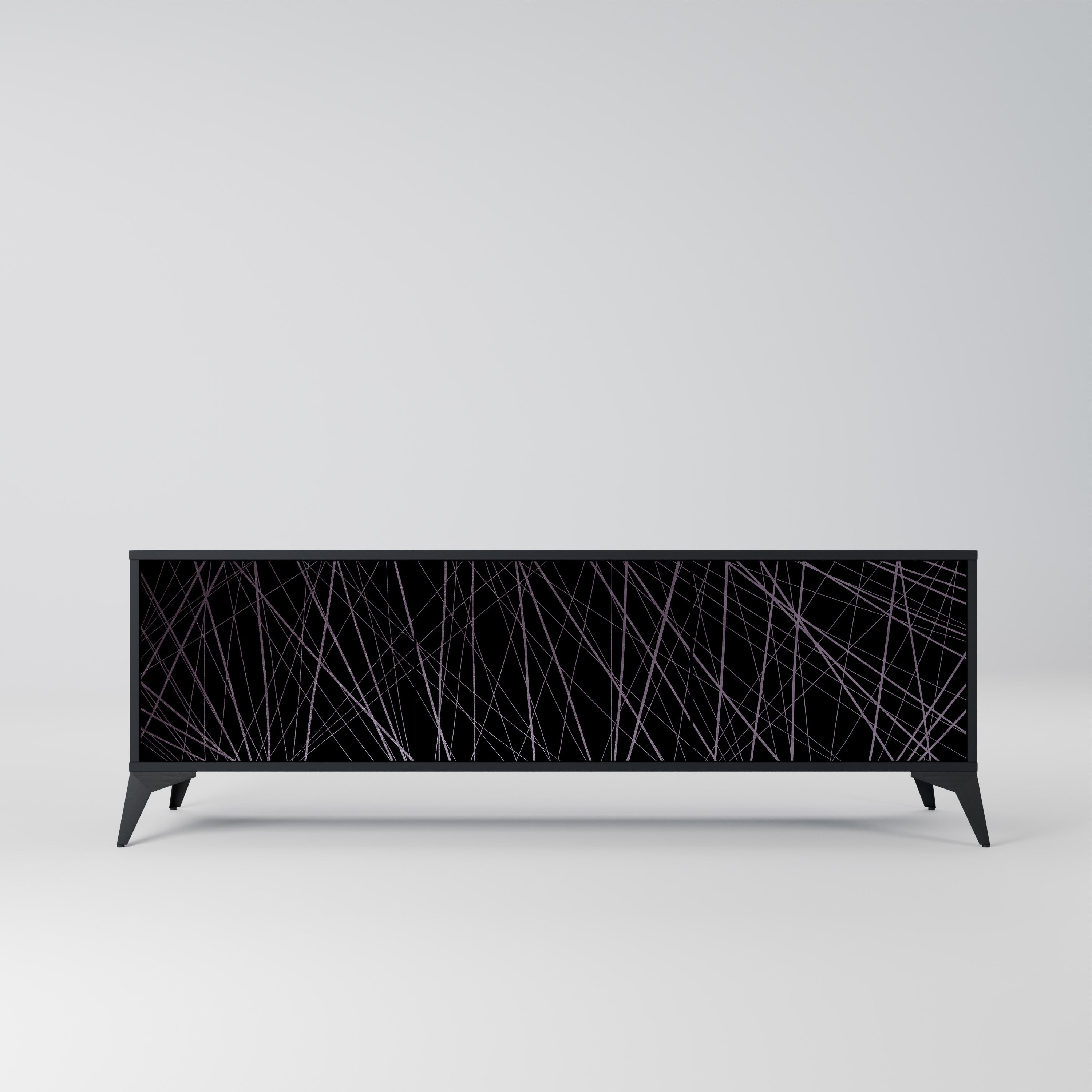 SHIMMER SPIDERGRAM 3-Door TV Stand in Black Finish