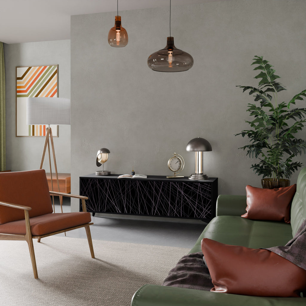 SHIMMER SPIDERGRAM 3-Door TV Stand in Black Finish