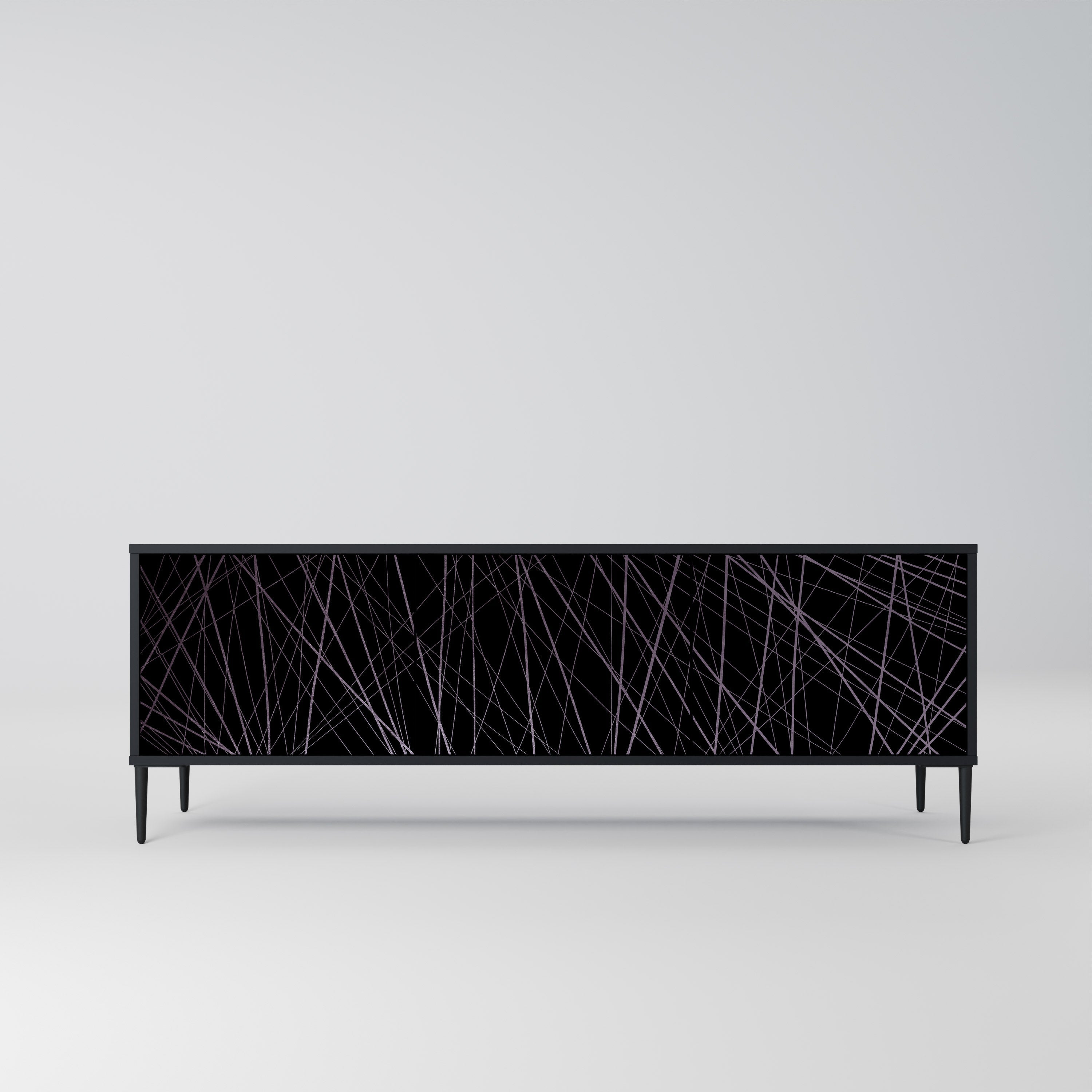 SHIMMER SPIDERGRAM 3-Door TV Stand in Black Finish