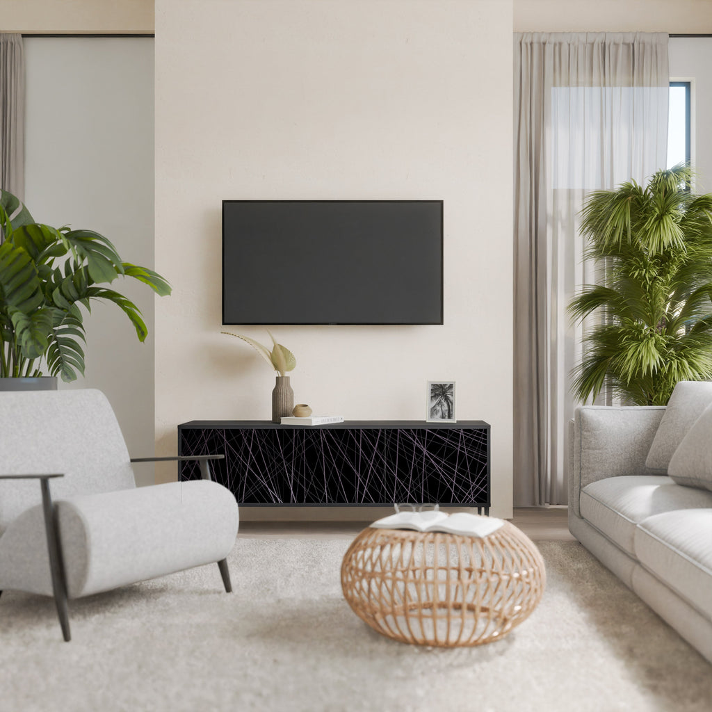 SHIMMER SPIDERGRAM 3-Door TV Stand in Black Finish