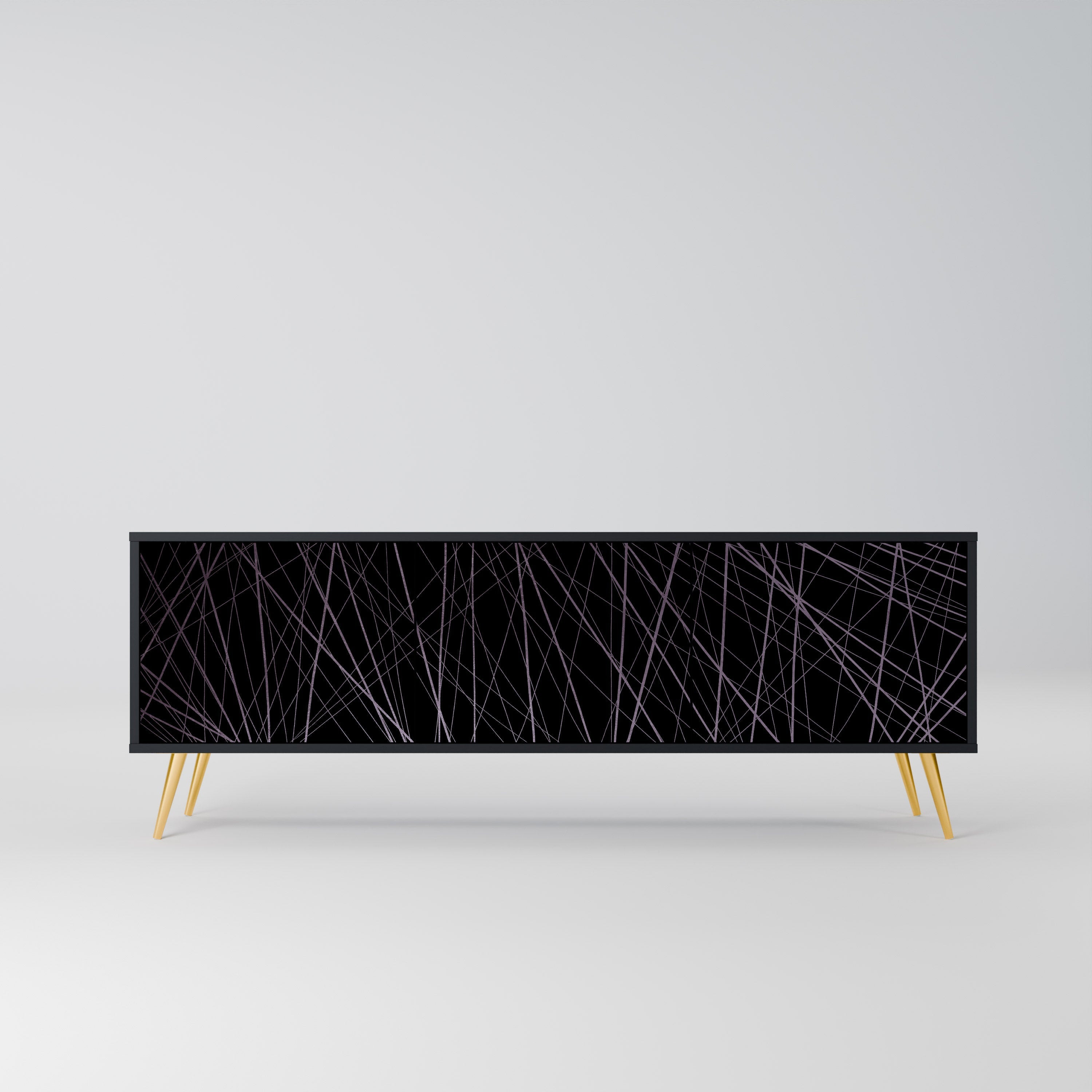 SHIMMER SPIDERGRAM 3-Door TV Stand in Black Finish