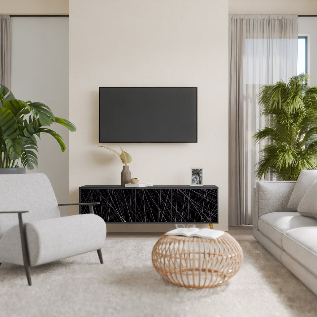 SHIMMER SPIDERGRAM 3-Door TV Stand in Black Finish