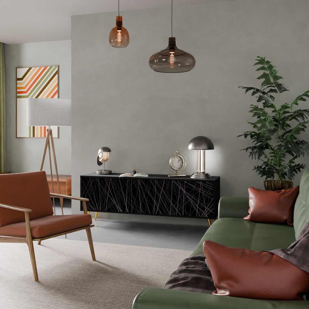 SHIMMER SPIDERGRAM 3-Door TV Stand in Black Finish