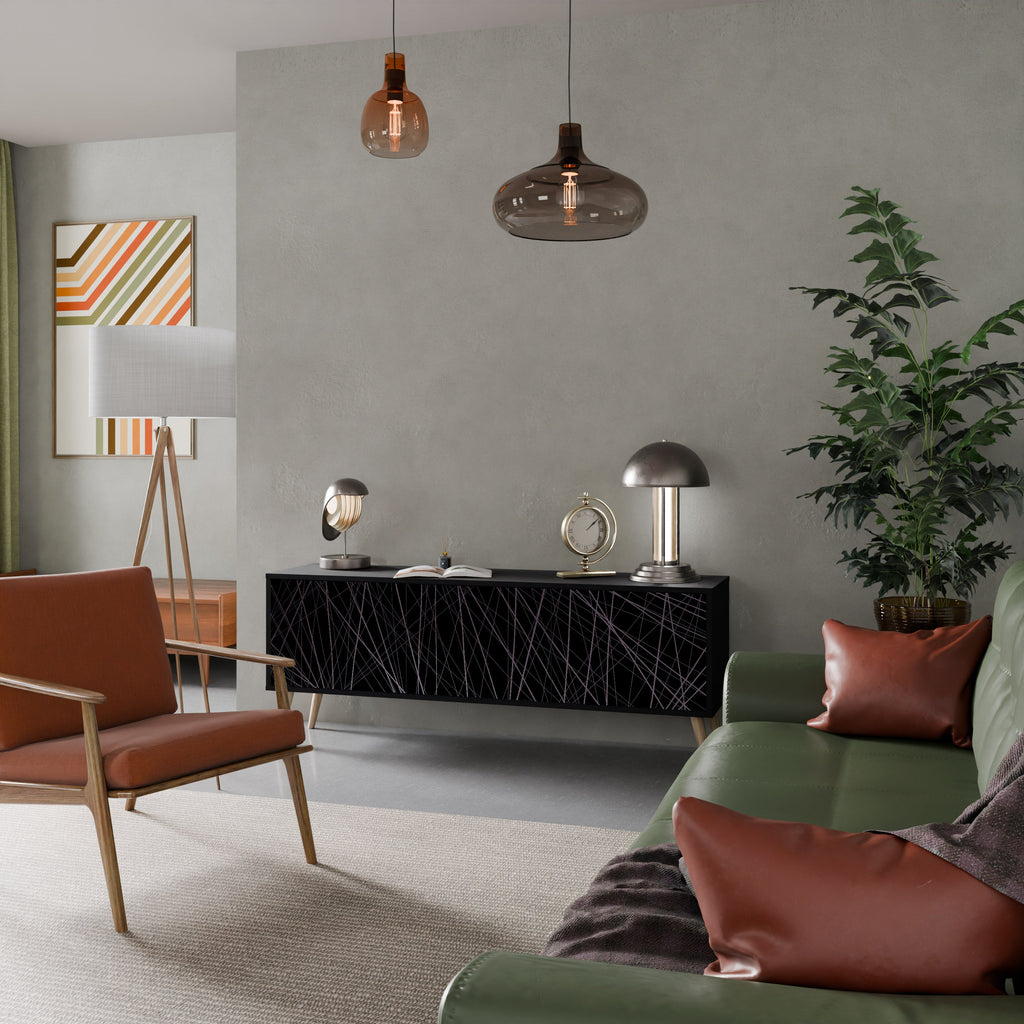 SHIMMER SPIDERGRAM 3-Door TV Stand in Black Finish