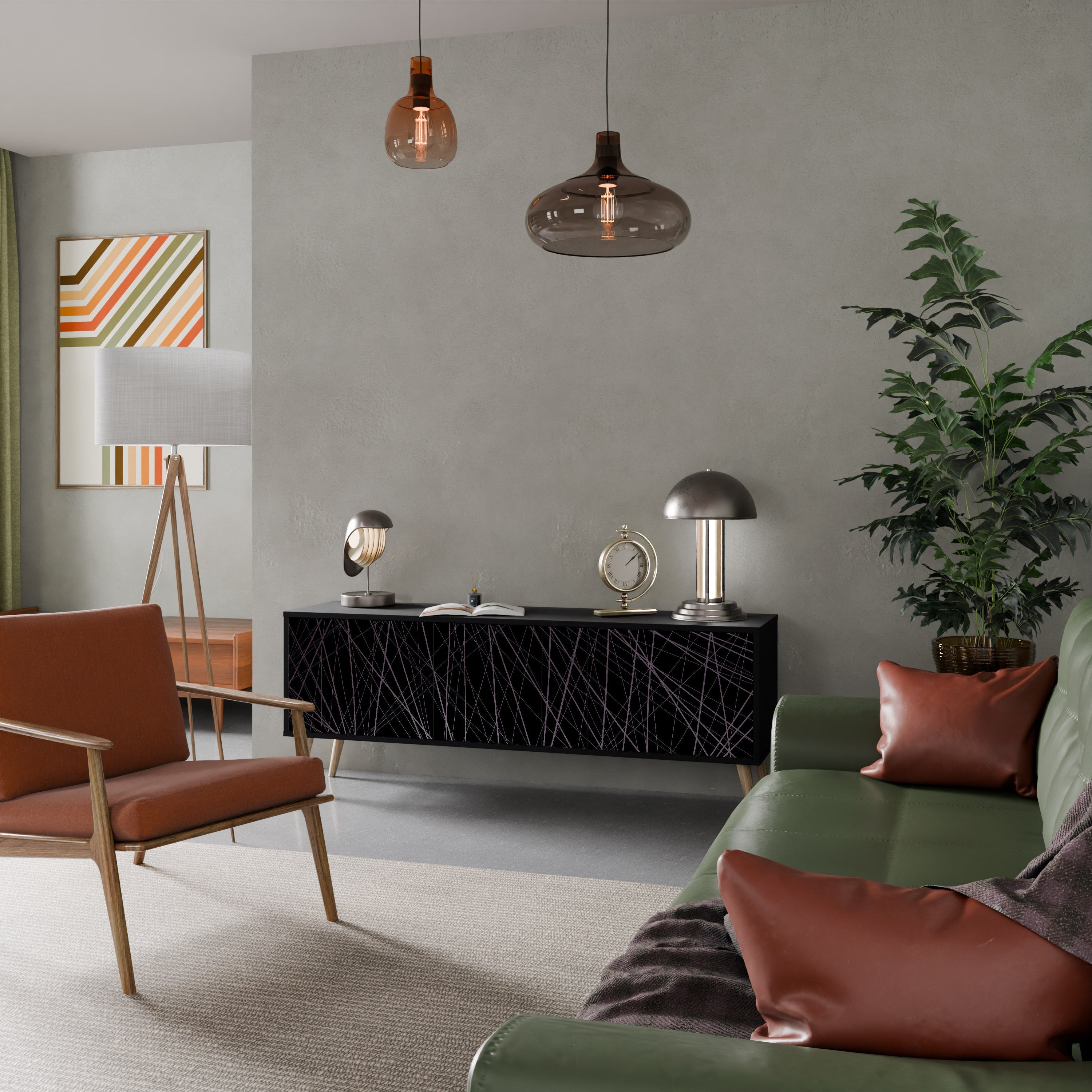 SHIMMER SPIDERGRAM 3-Door TV Stand in Black Finish