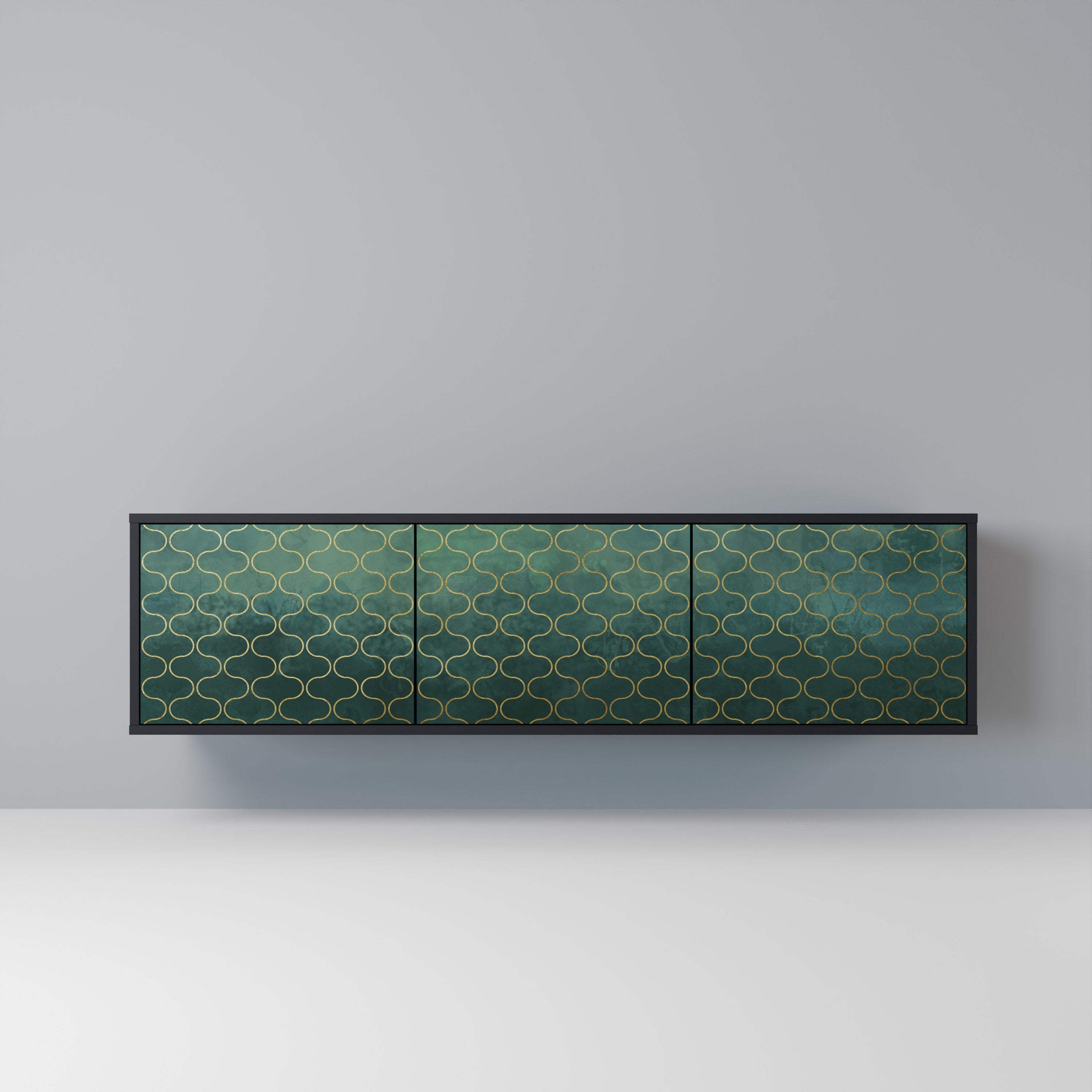 TESSELATED GREENERY 3-Door TV Stand in Black Finish