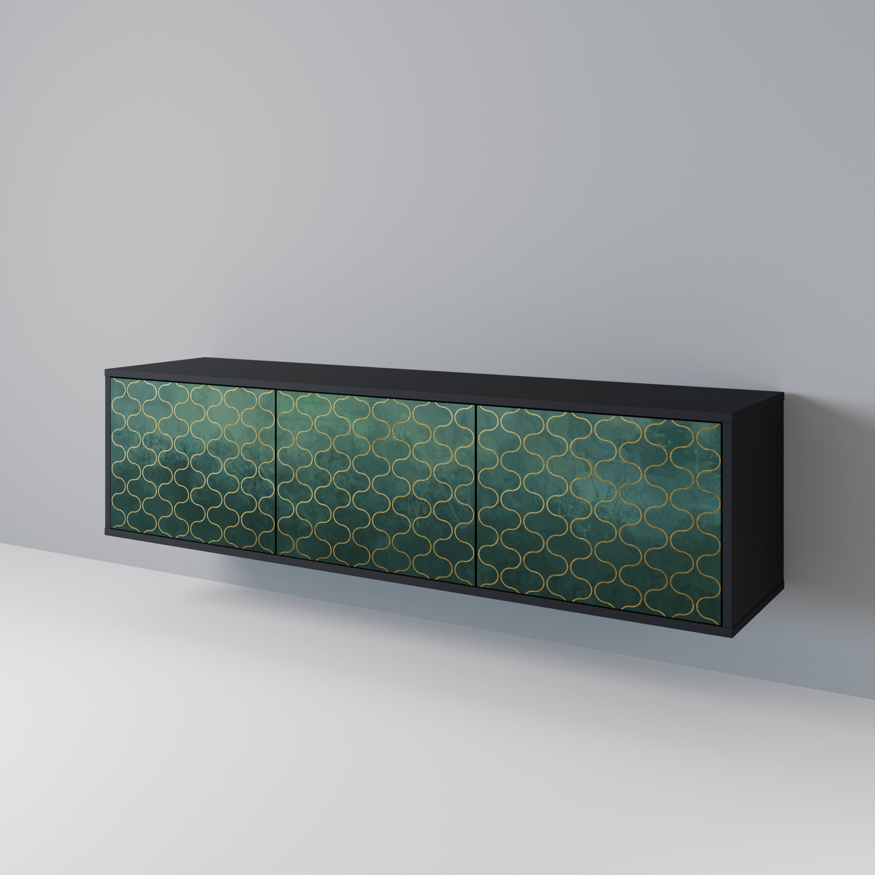 TESSELATED GREENERY 3-Door TV Stand in Black Finish