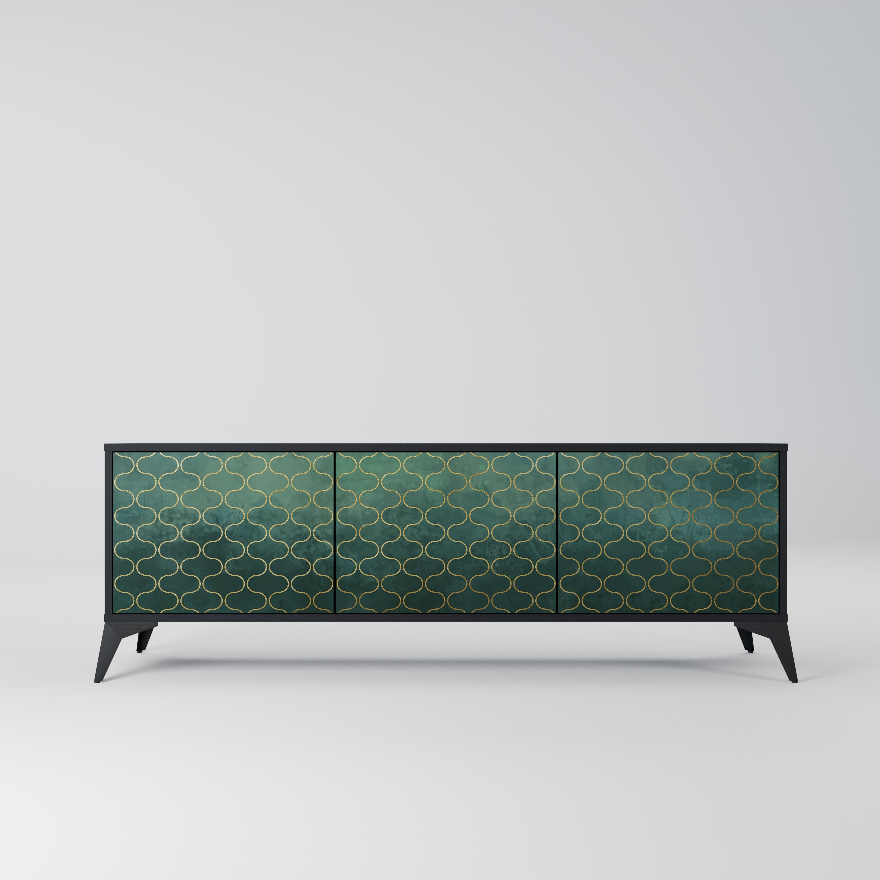 TESSELATED GREENERY 3-Door TV Stand in Black Finish