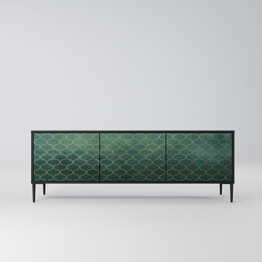 TESSELATED GREENERY 3-Door TV Stand in Black Finish