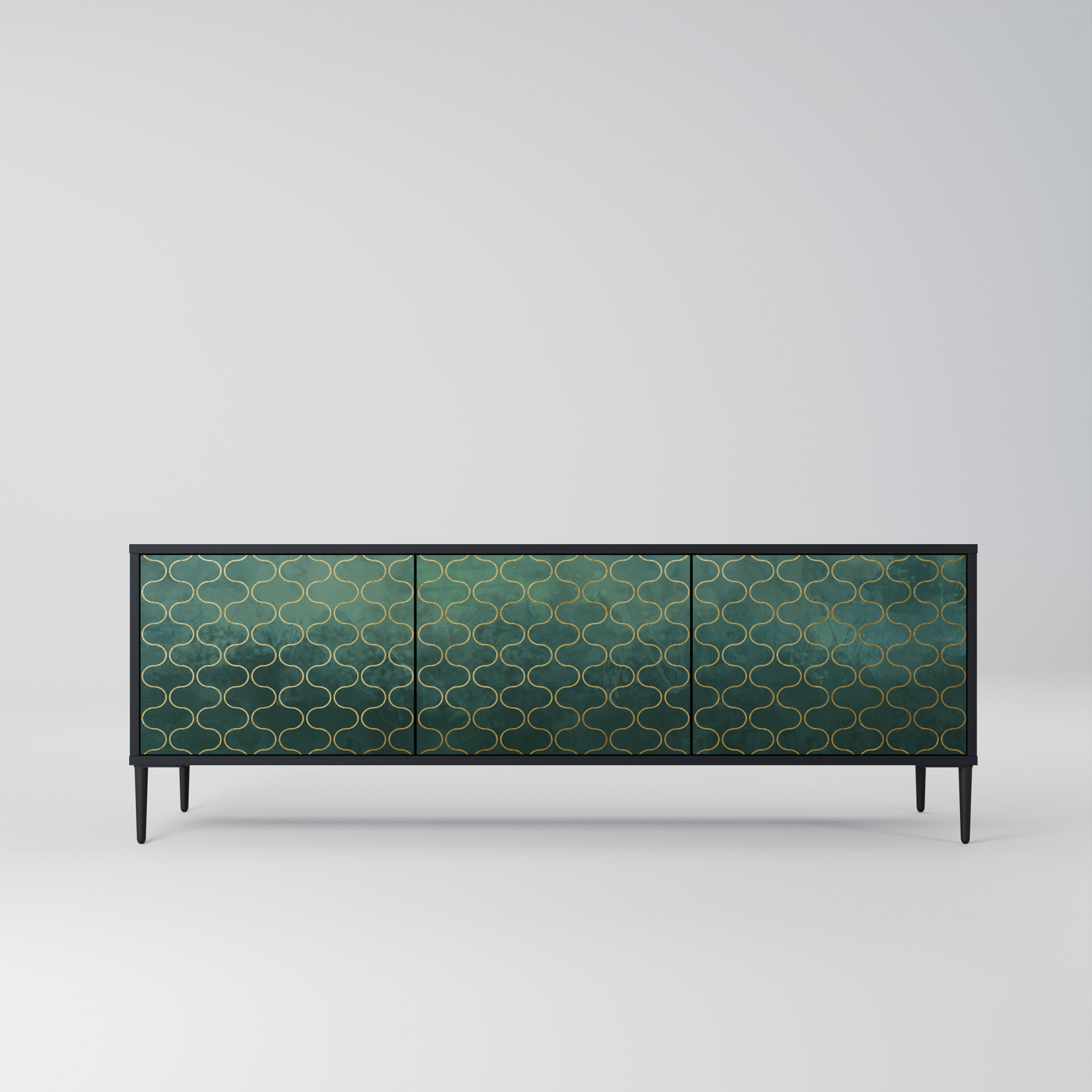 TESSELATED GREENERY 3-Door TV Stand in Black Finish