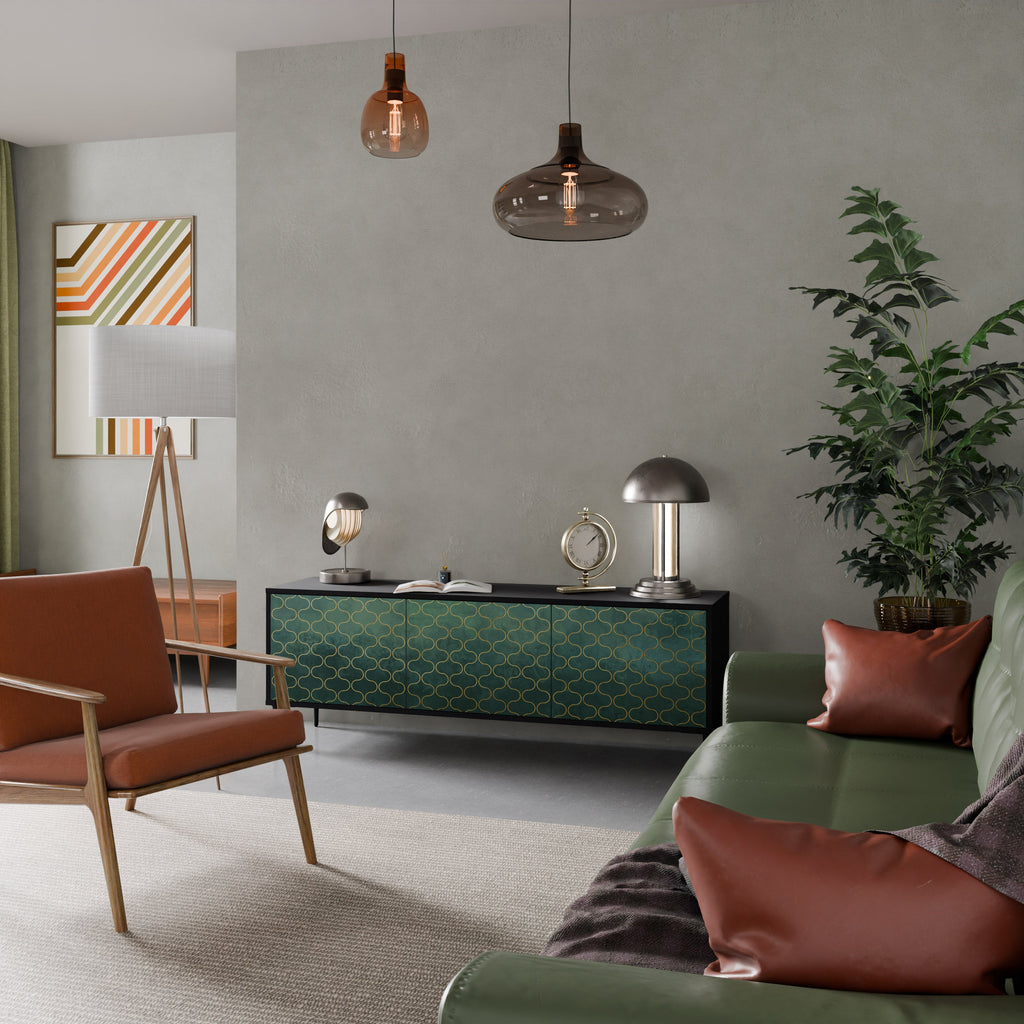 TESSELATED GREENERY 3-Door TV Stand in Black Finish