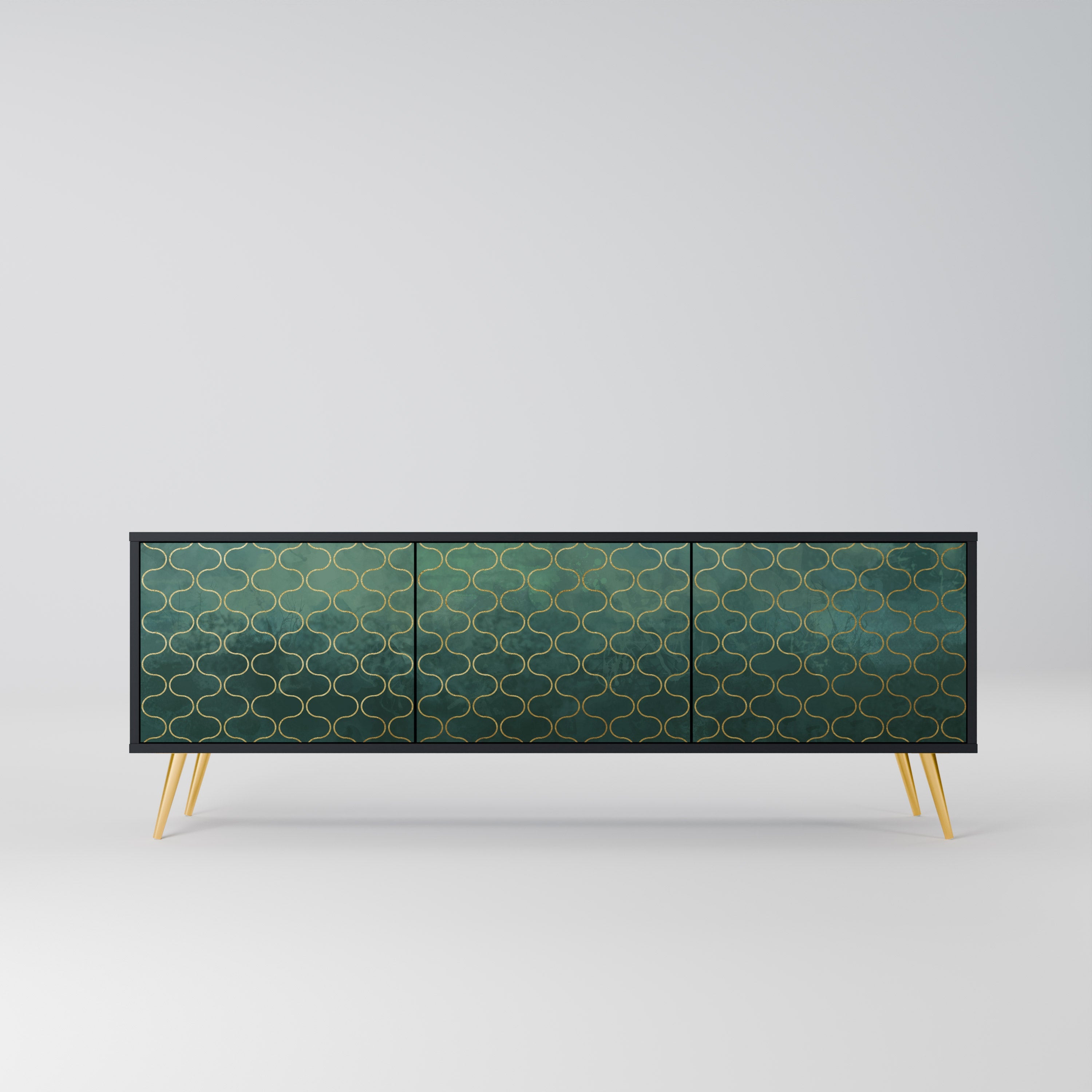 TESSELATED GREENERY 3-Door TV Stand in Black Finish