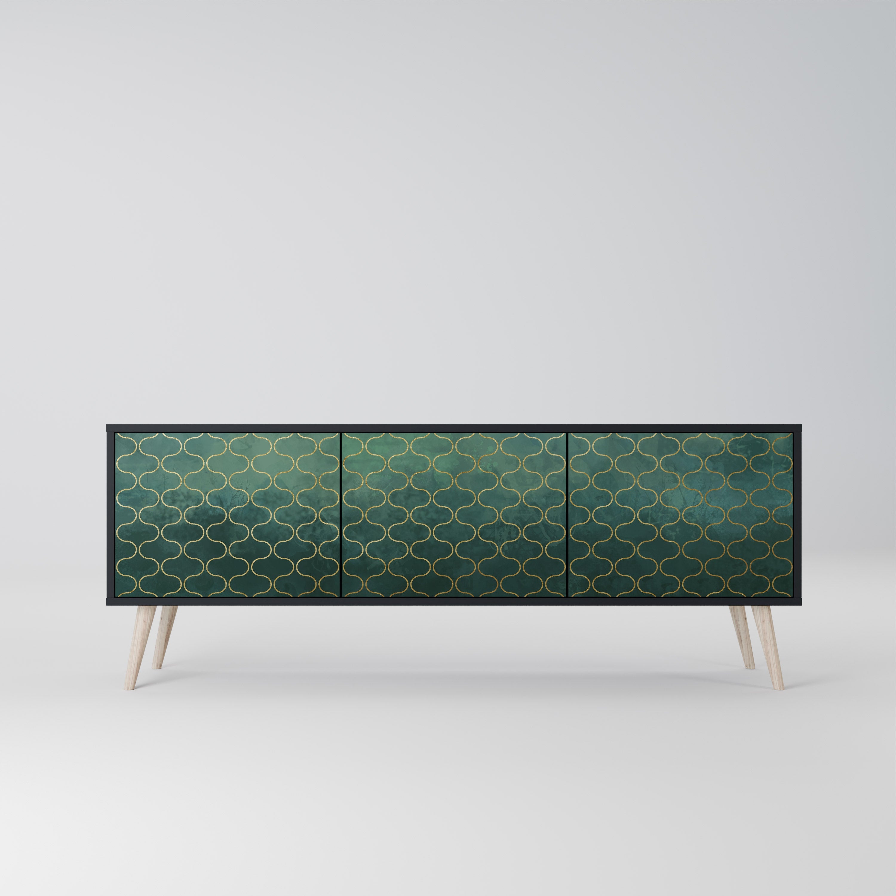 TESSELATED GREENERY 3-Door TV Stand in Black Finish