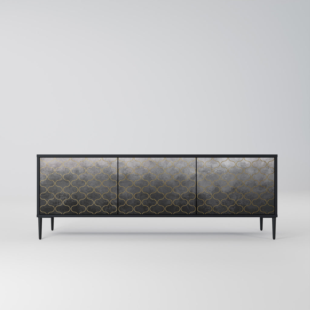 TESSELATED GRAYISH 3-Door TV Stand in Black Finish