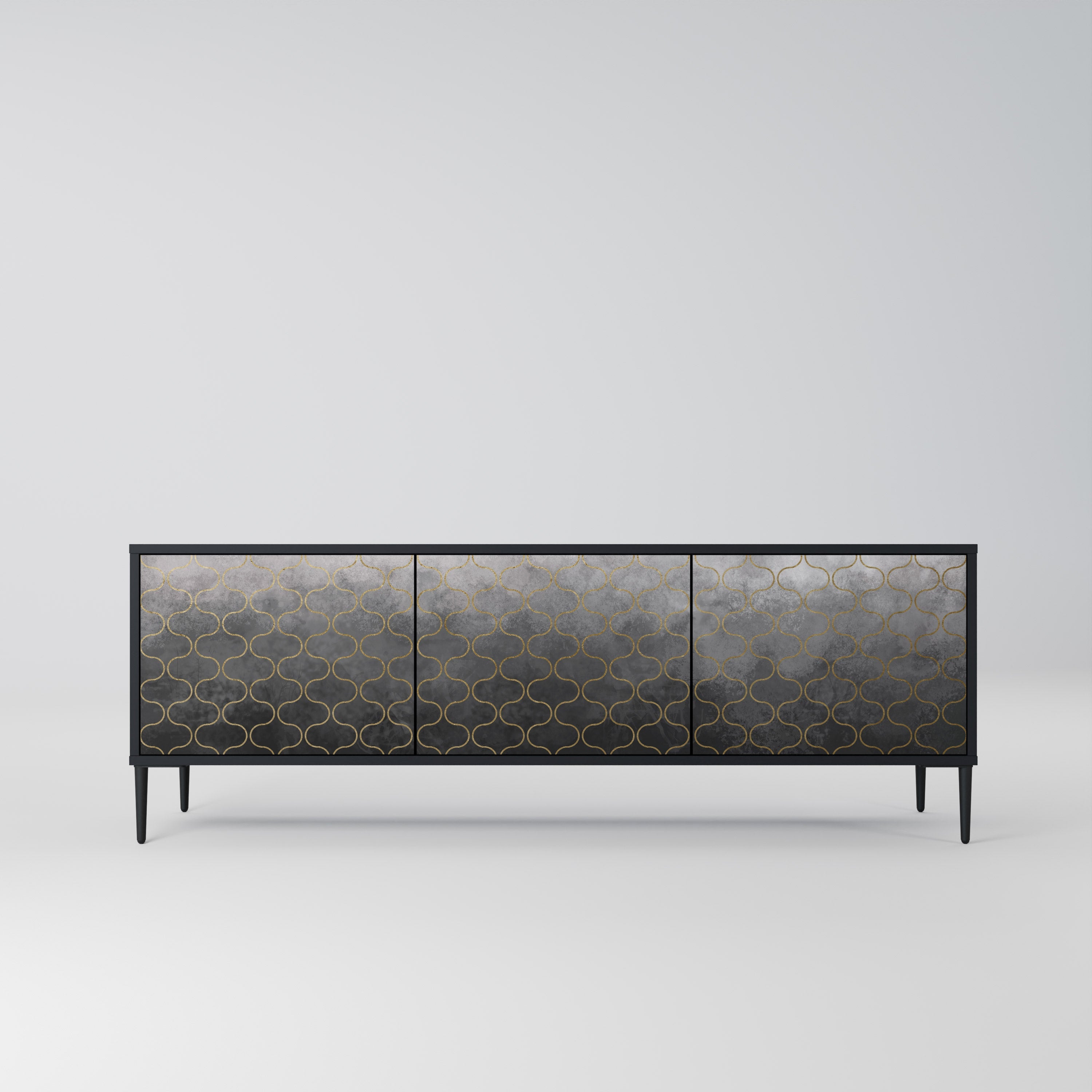 TESSELATED GRAYISH 3-Door TV Stand in Black Finish