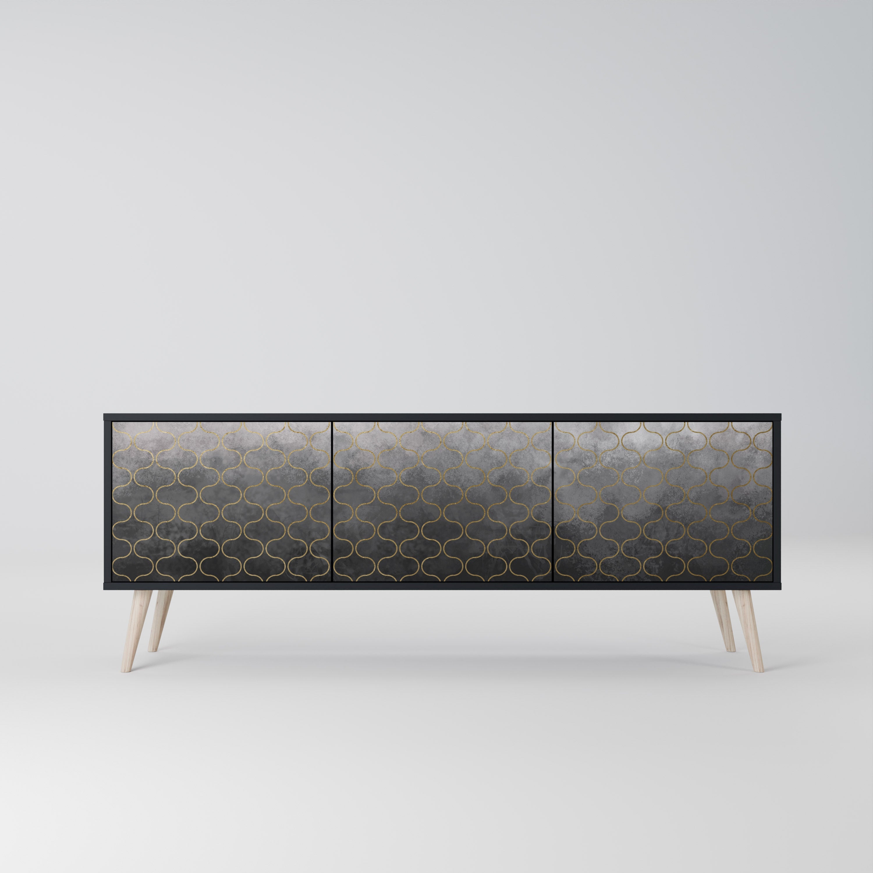 TESSELATED GRAYISH 3-Door TV Stand in Black Finish